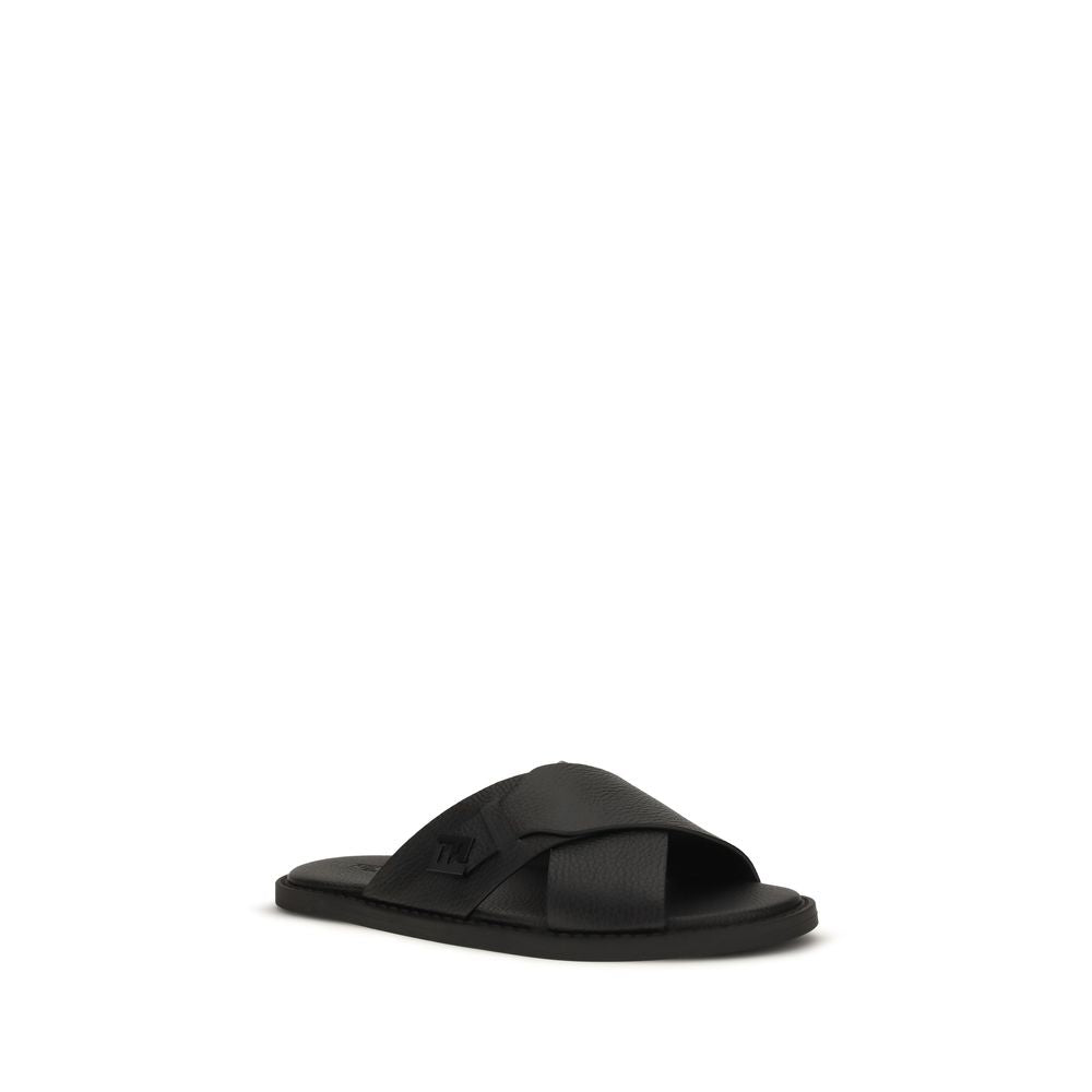 Fendi Schwarze Bos Taurus Kalbsleder-Sandalen