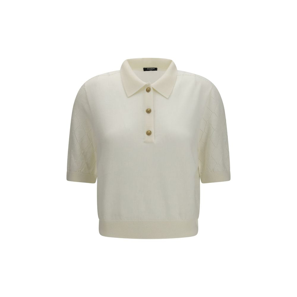 Balmain Weißes Polohemd aus Wolle Oves Aries