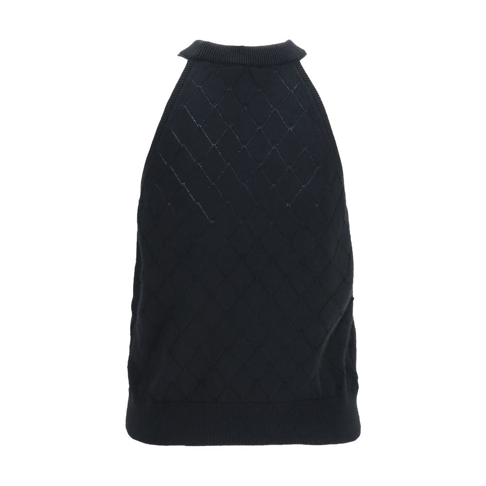Balmain Ärmelloses T-Shirt aus schwarzer Wolle Oves Aries