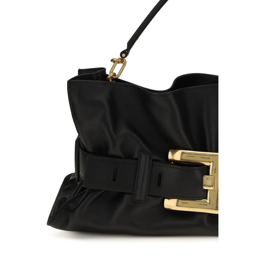 Balmain Schwarze Bos Taurus Kalbsleder Schultertasche