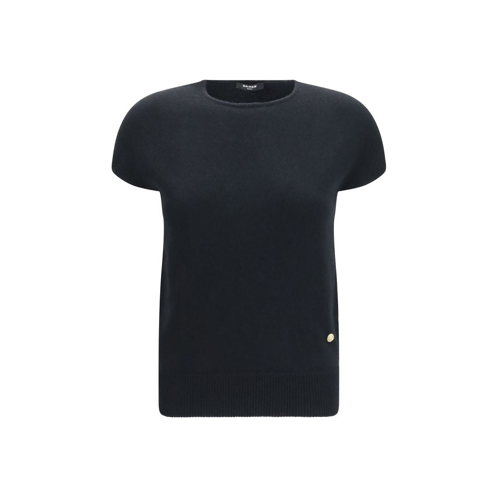Balmain Ärmelloser Pullover aus schwarzer Wolle Oves Aries