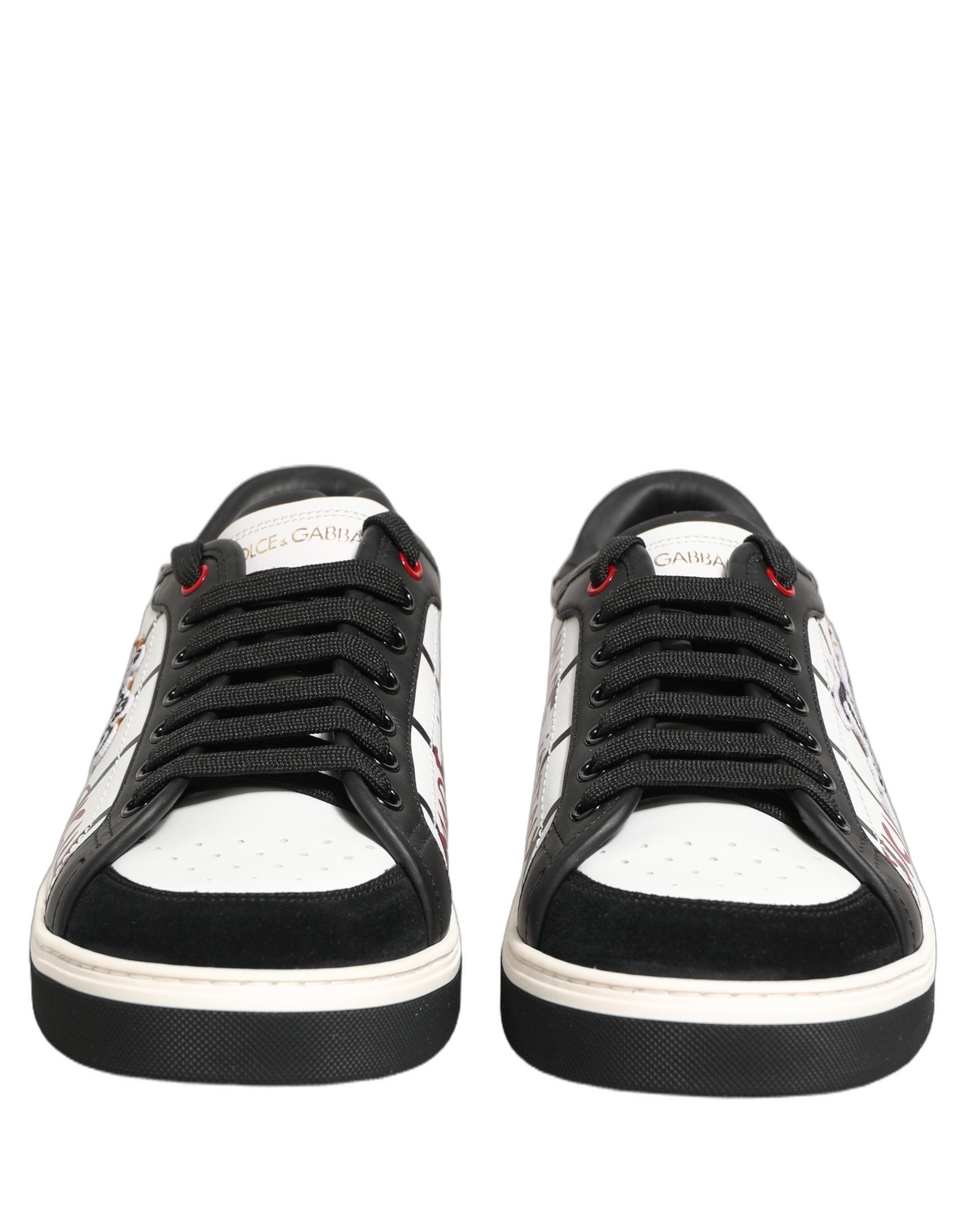 Dolce & Gabbana Weiße und schwarze DG Logo King Patch Low-Top Sneaker