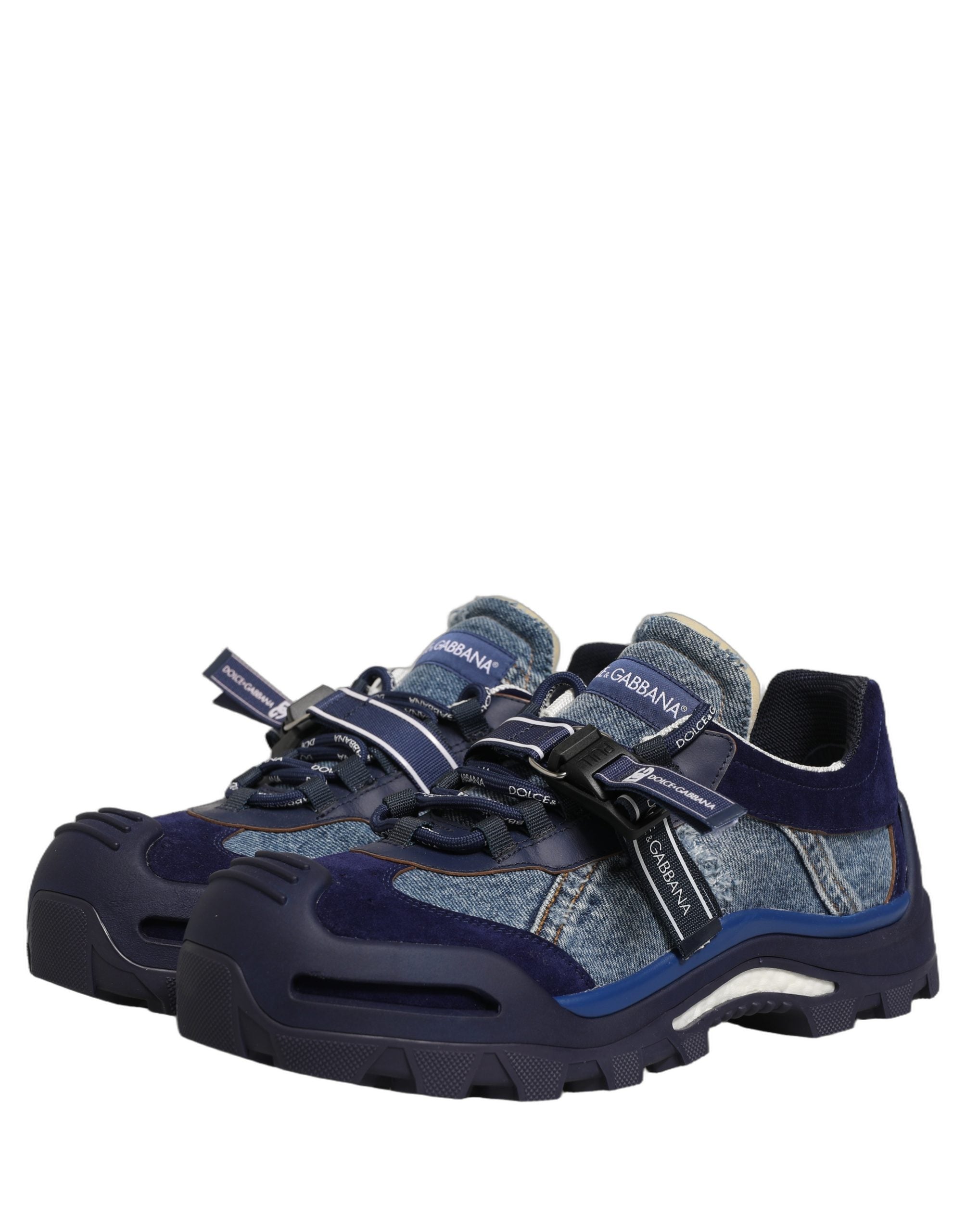 Dolce & Gabbana Blaue Airmaster Low-Top-Sneaker aus Denim mit Einsätzen