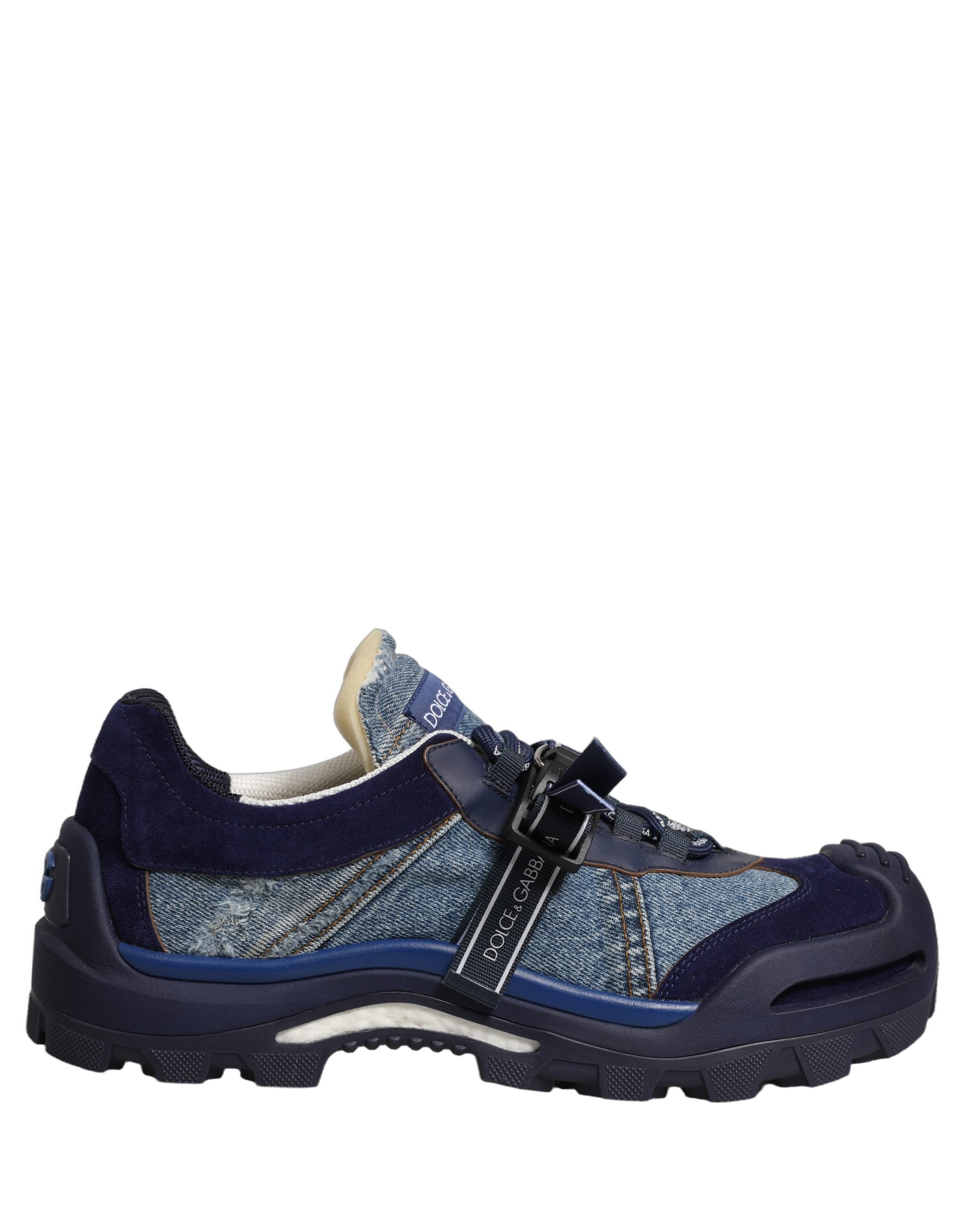 Dolce & Gabbana Blaue Airmaster Low-Top-Sneaker aus Denim mit Einsätzen