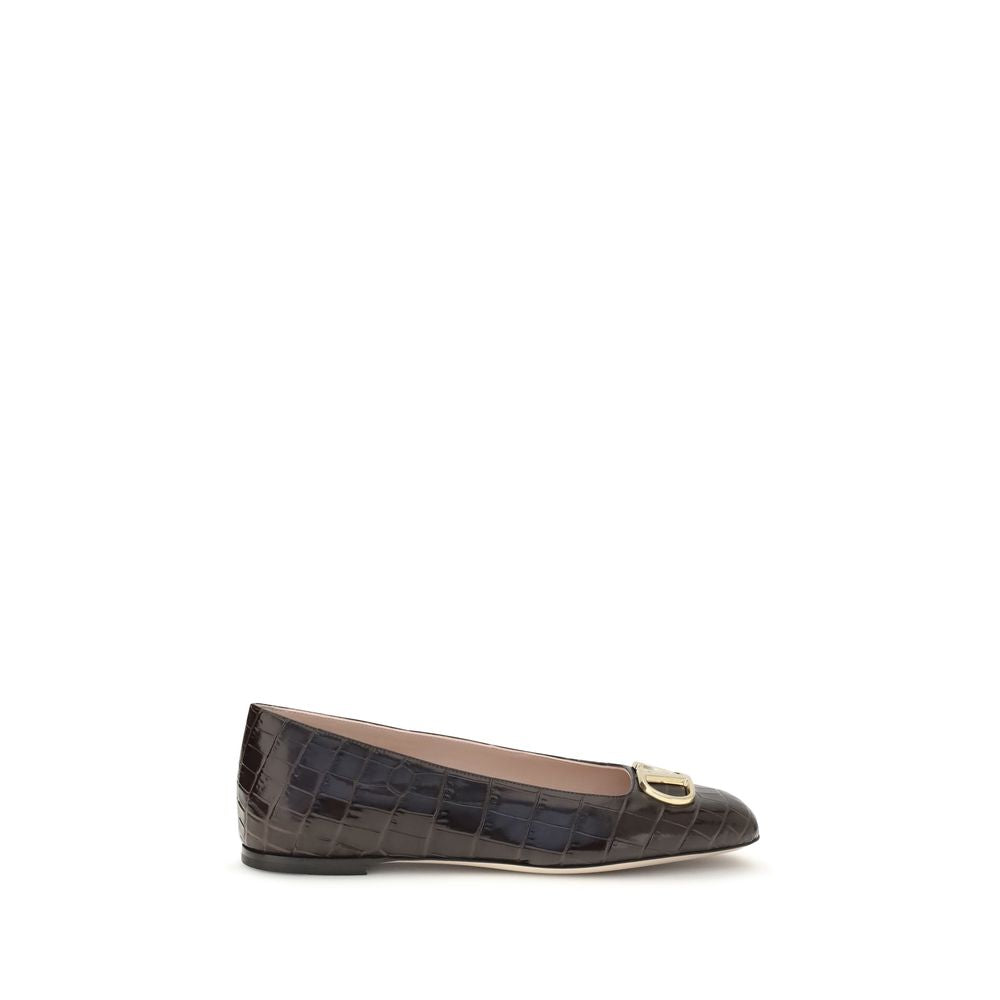 Valentino Garavani Braune Kalbsleder-Ballerinas Bos Taurus