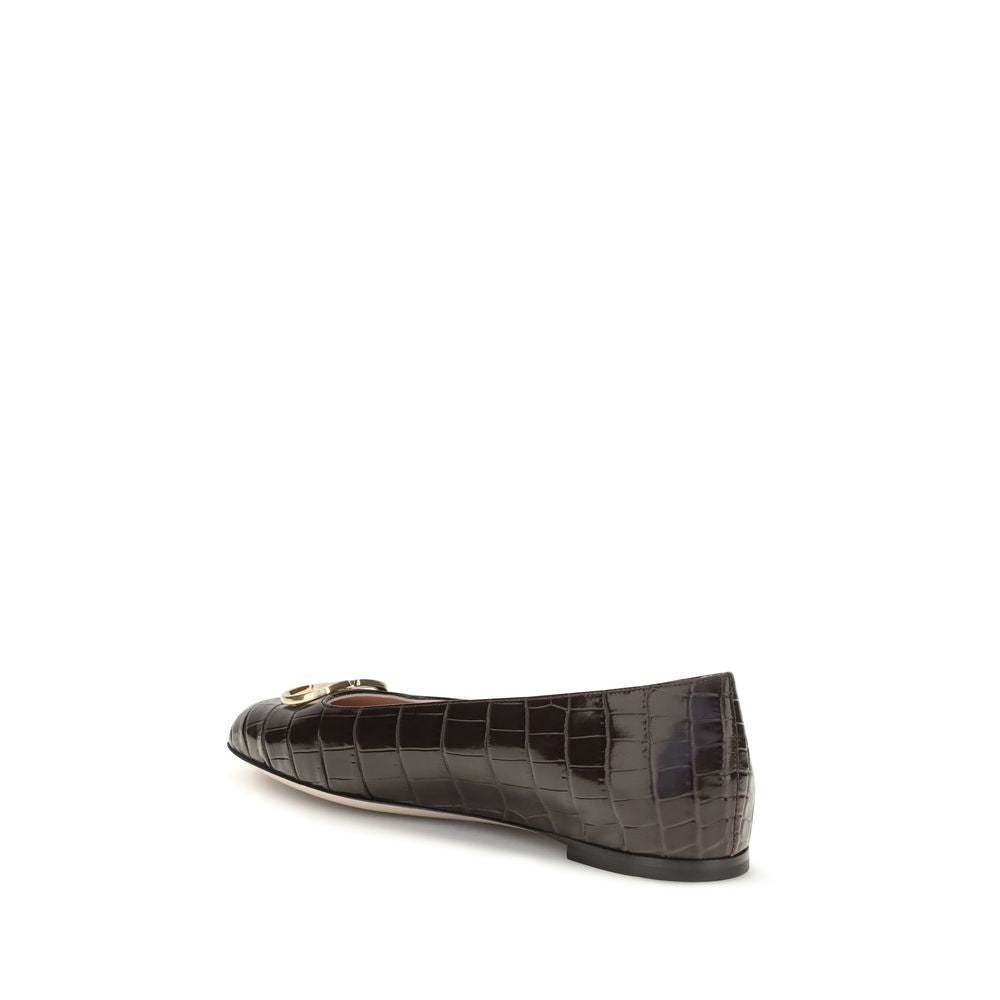 Valentino Garavani Braune Kalbsleder-Ballerinas Bos Taurus