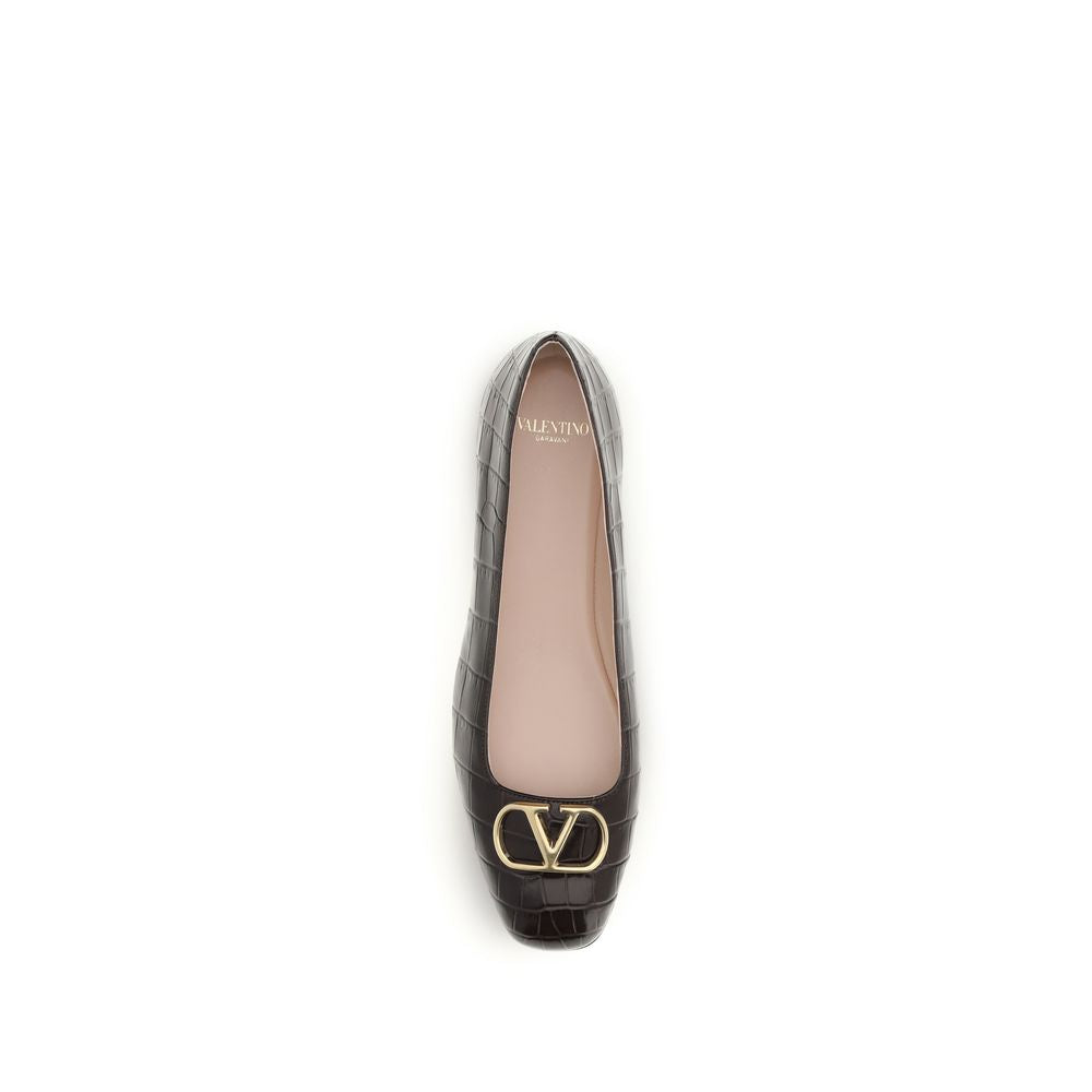 Valentino Garavani Braune Kalbsleder-Ballerinas Bos Taurus