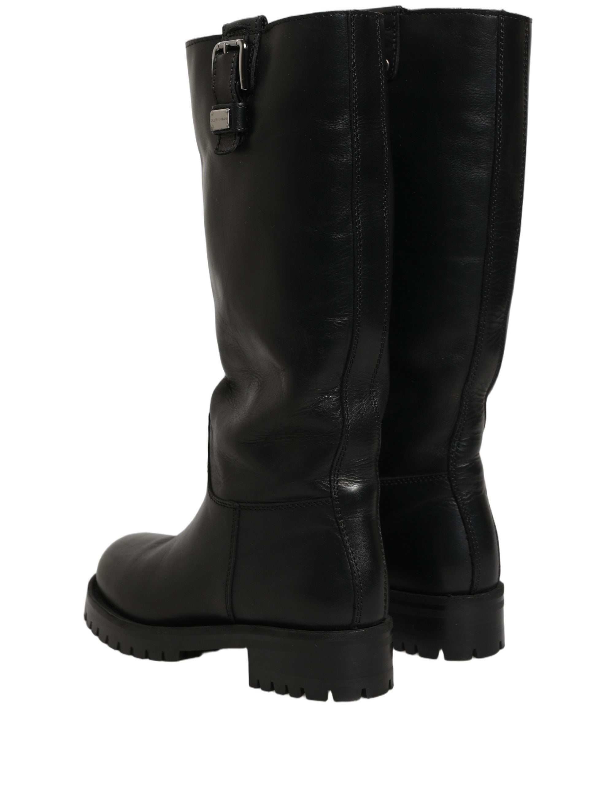 Dolce & Gabbana Schwarze Lederstiefel mit Schnallen-Detail, mittlere Wadenlänge