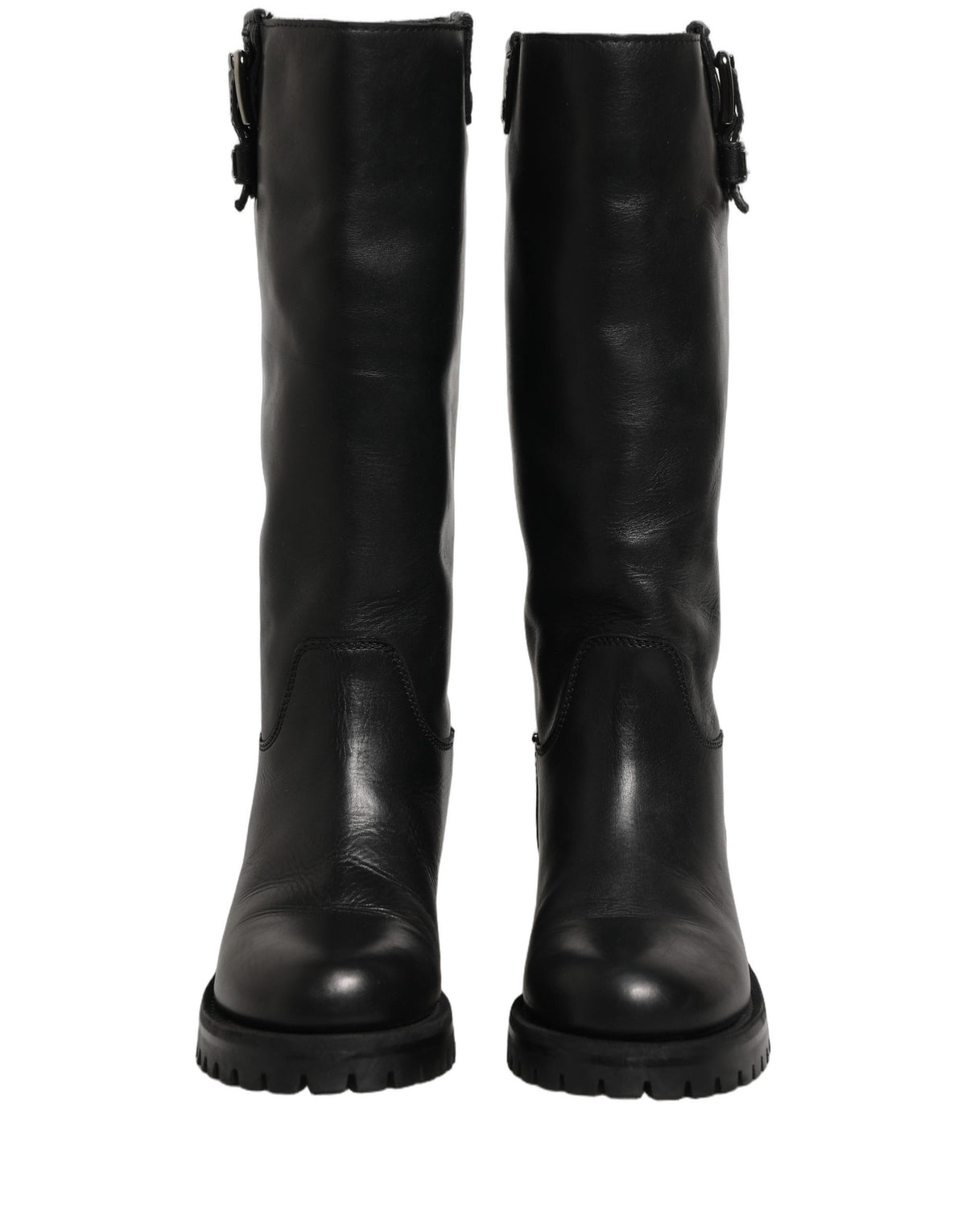Dolce & Gabbana Schwarze Lederstiefel mit Schnallen-Detail, mittlere Wadenlänge