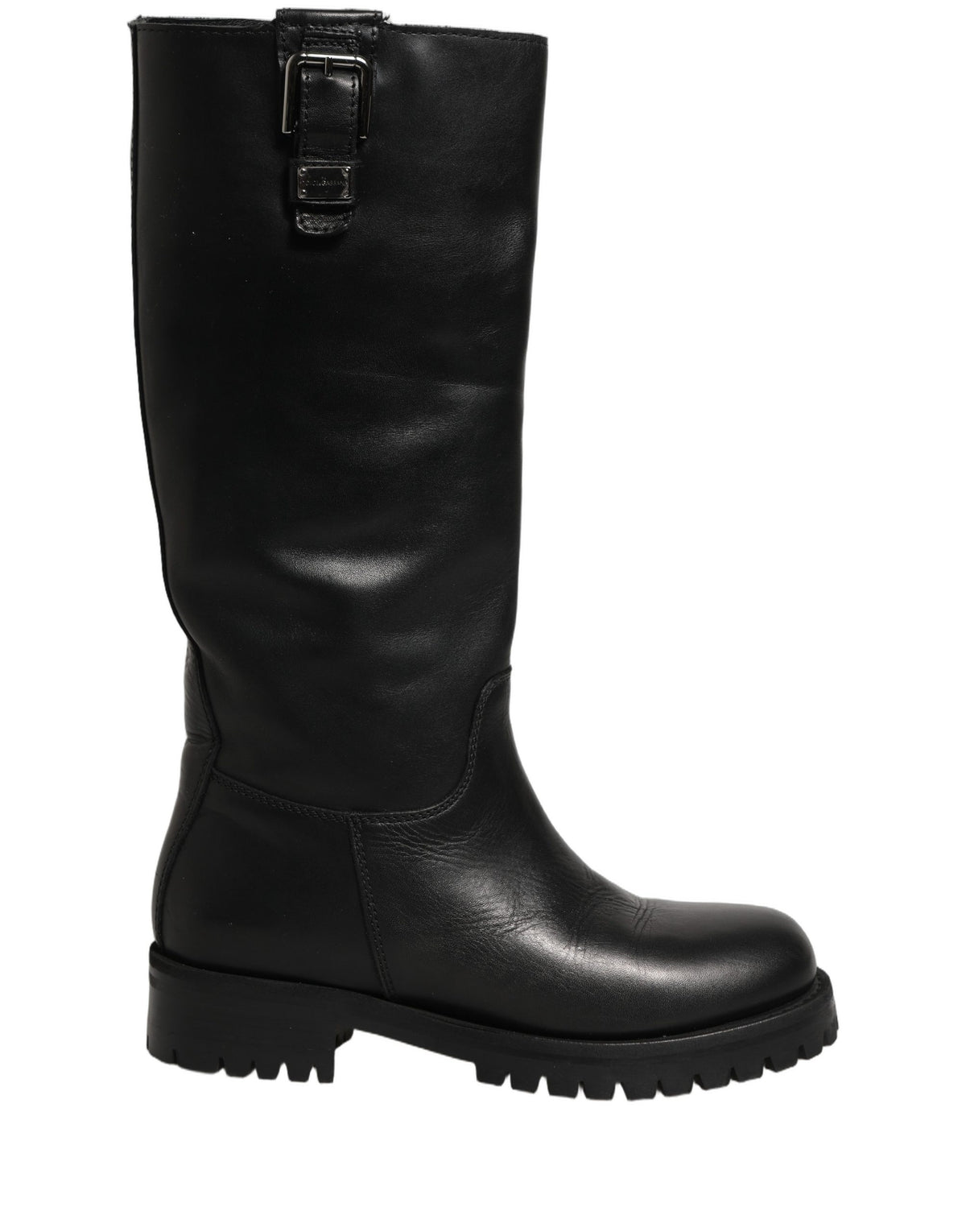 Dolce & Gabbana Schwarze Lederstiefel mit Schnallen-Detail, mittlere Wadenlänge