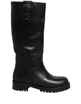 Dolce & Gabbana Schwarze Lederstiefel mit Schnallen-Detail, mittlere Wadenlänge