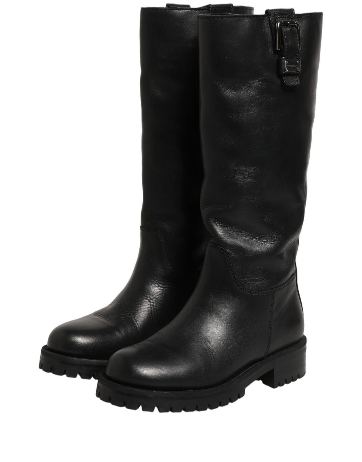Dolce & Gabbana Schwarze Lederstiefel mit Schnallen-Detail, mittlere Wadenlänge