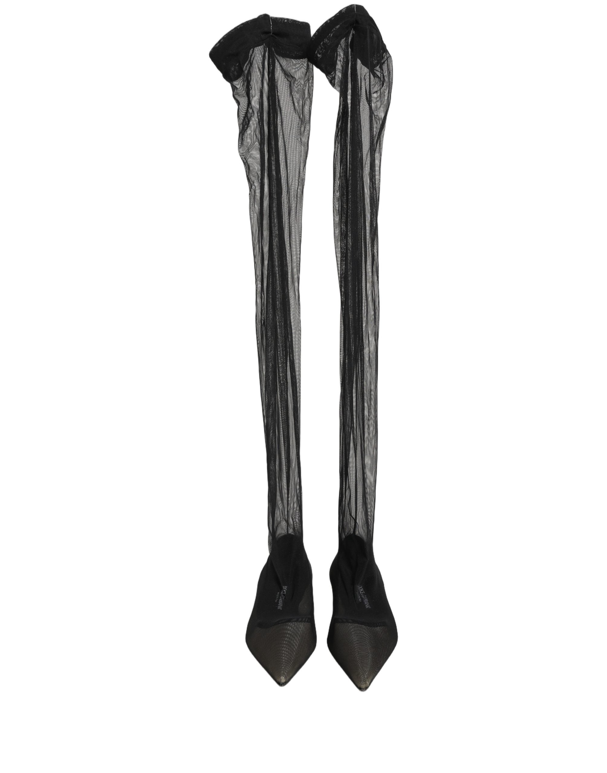 Dolce & Gabbana Schwarze Overknee-Stiefel aus Tüll