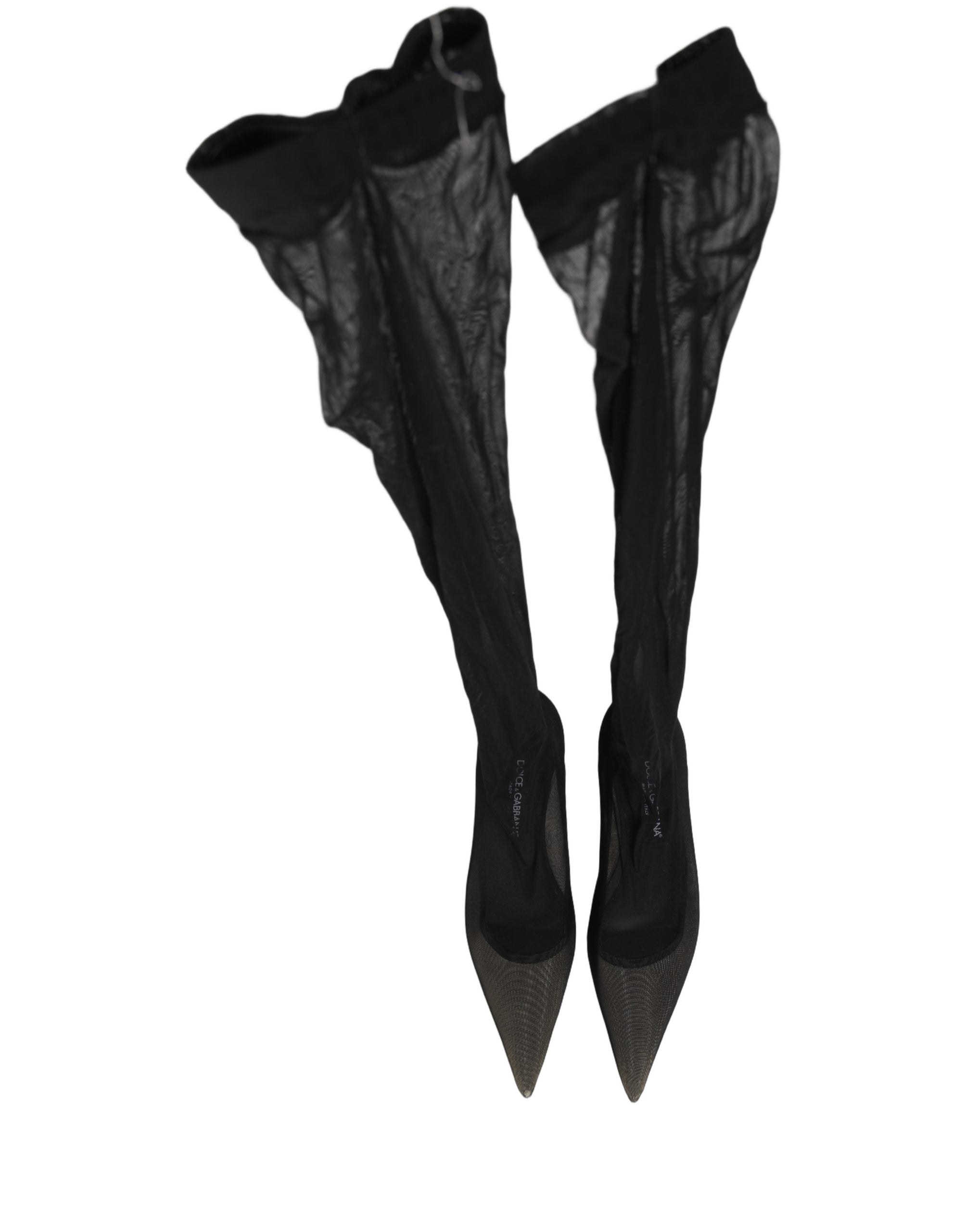 Dolce & Gabbana Schwarze Overknee-Stiefel aus Tüll
