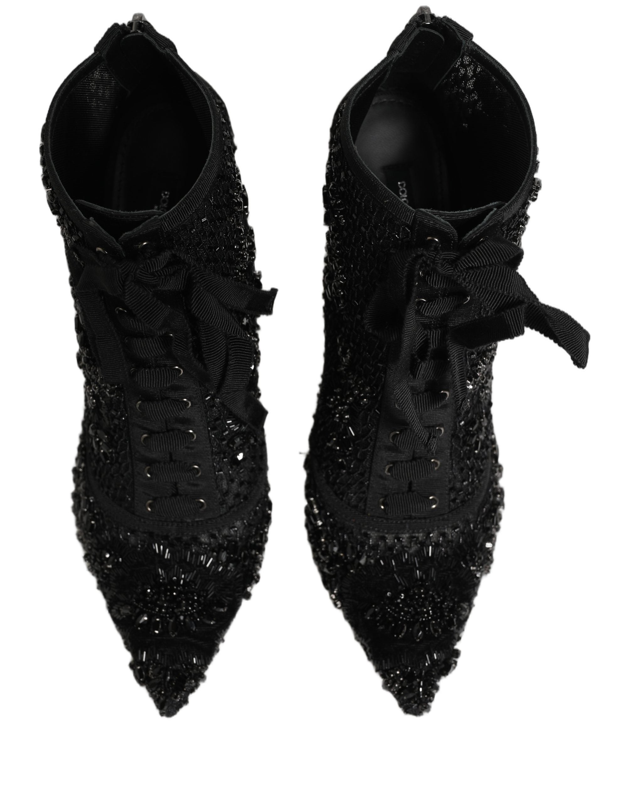Dolce & Gabbana Schwarze Ankle Boots aus Mesh mit Verzierungen