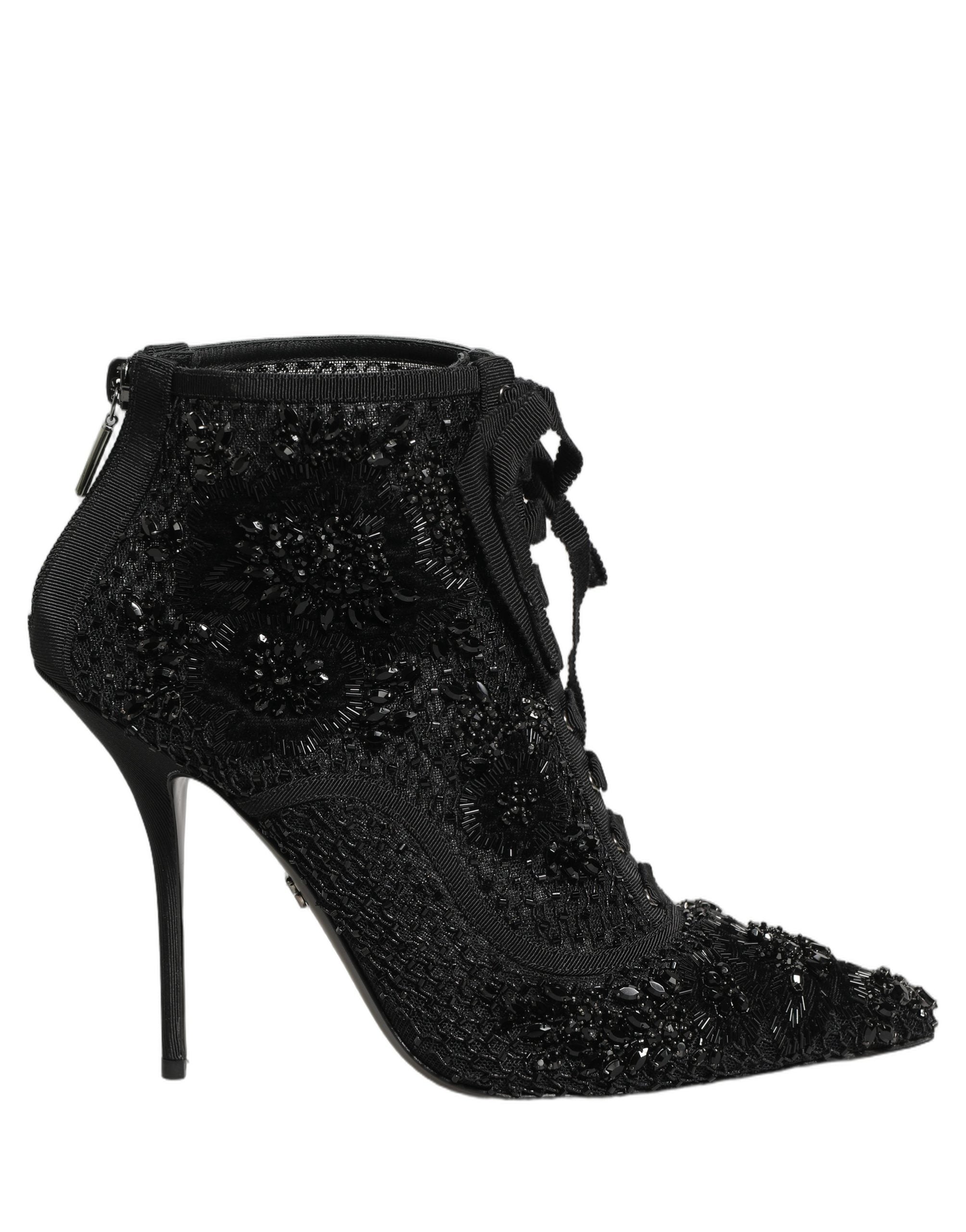 Dolce & Gabbana Schwarze Ankle Boots aus Mesh mit Verzierungen