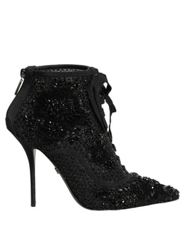 Dolce & Gabbana Schwarze Ankle Boots aus Mesh mit Verzierungen