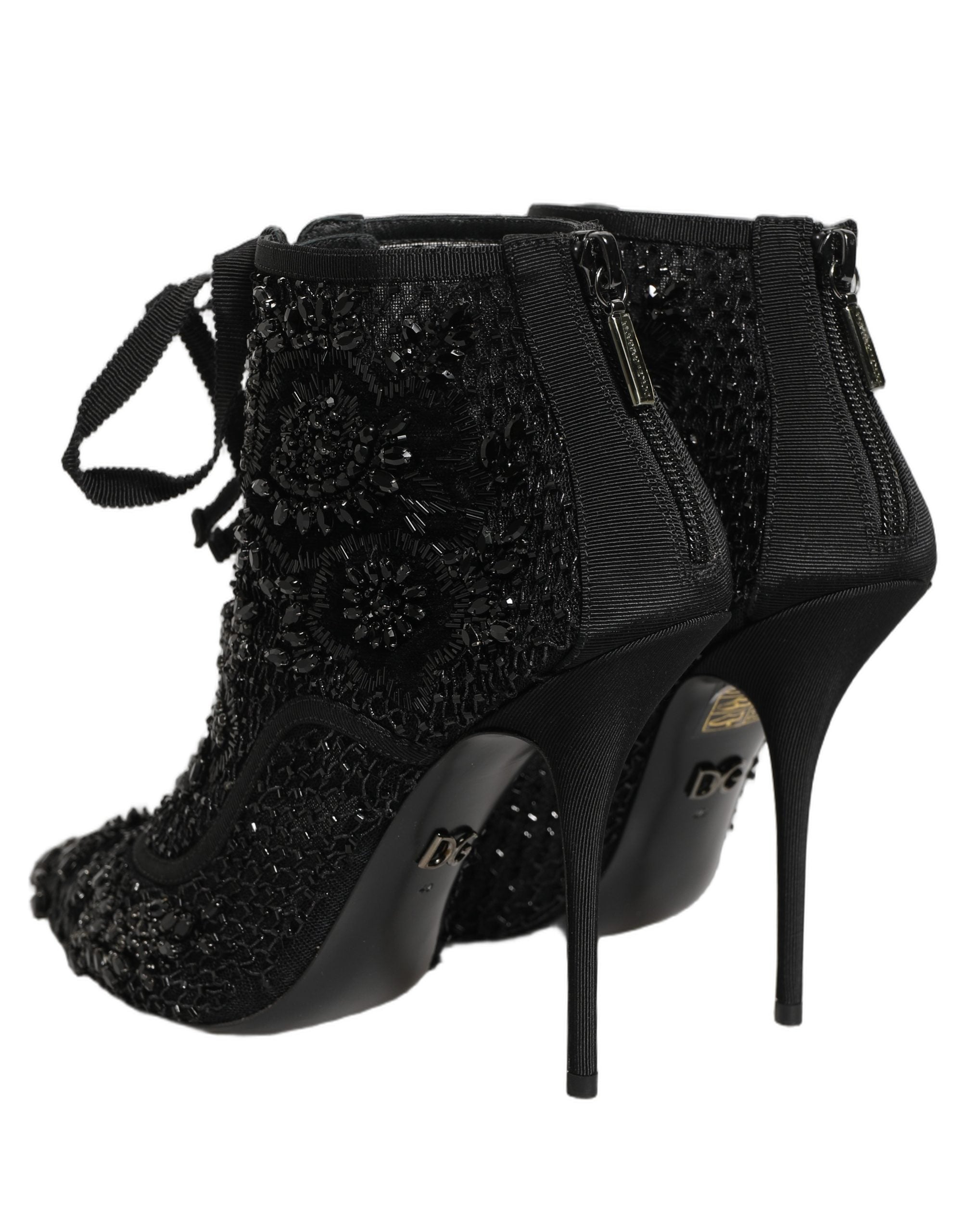 Dolce & Gabbana Schwarze Ankle Boots aus Mesh mit Verzierungen