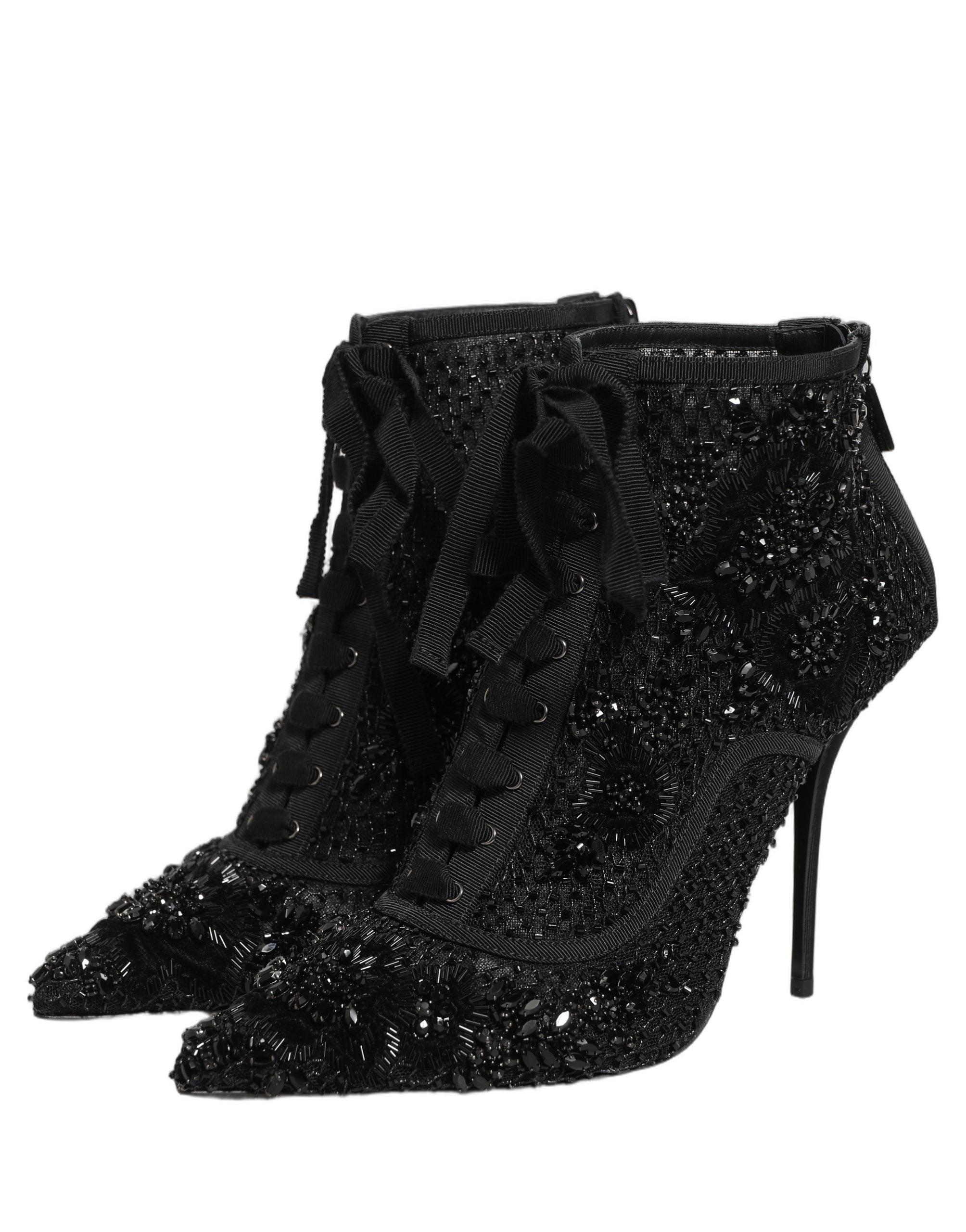 Dolce & Gabbana Schwarze Ankle Boots aus Mesh mit Verzierungen