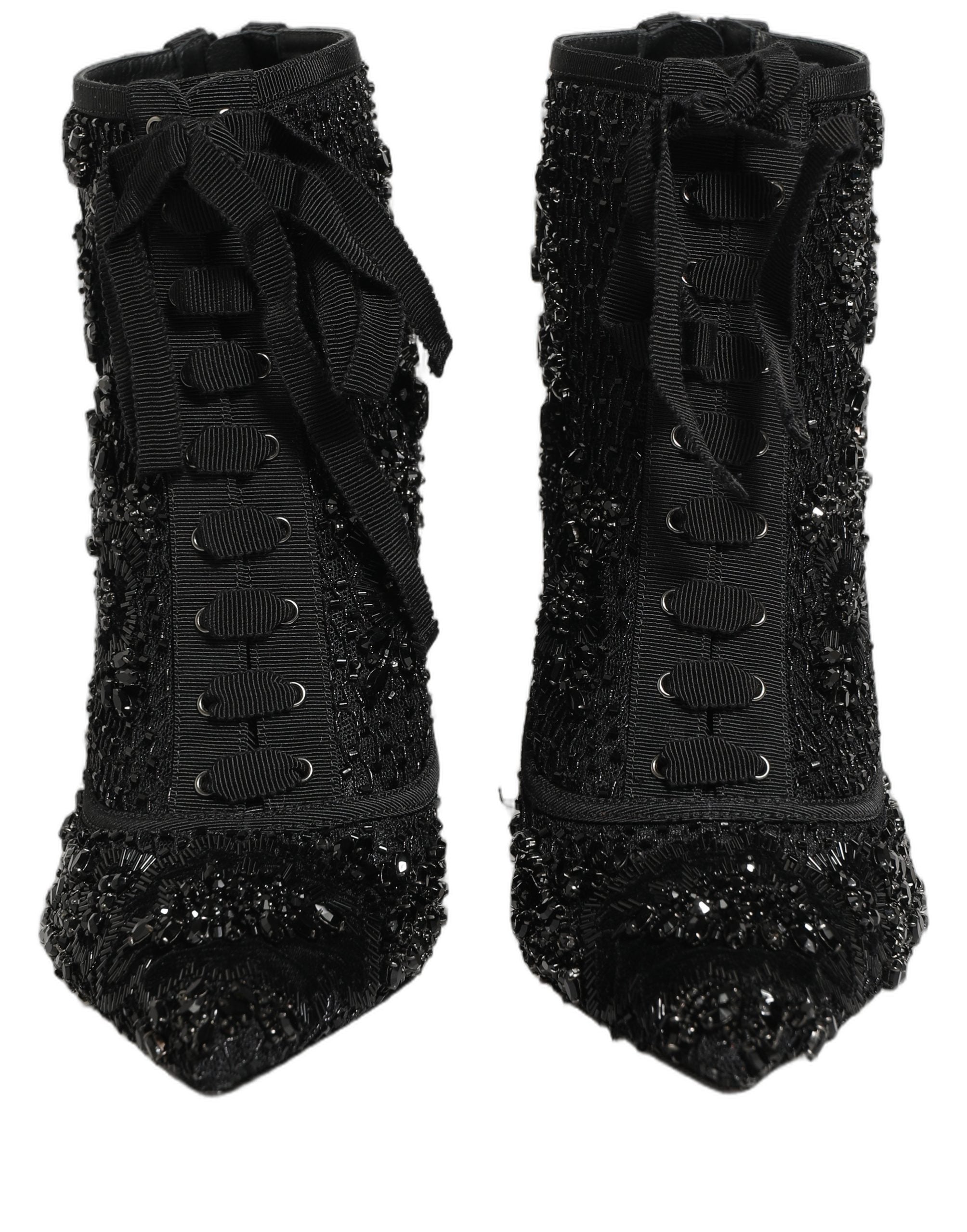 Dolce & Gabbana Schwarze Ankle Boots aus Mesh mit Verzierungen