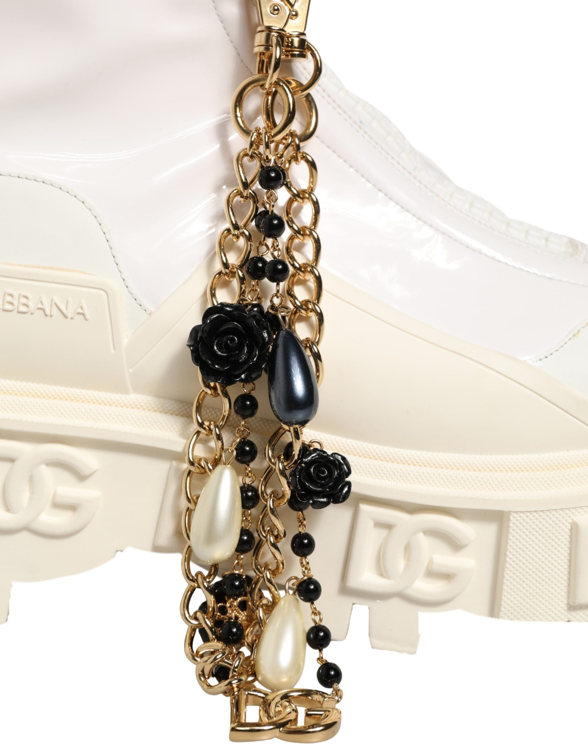 Dolce & Gabbana Weiße Leder-Stiefeletten mit Gummi-Logo