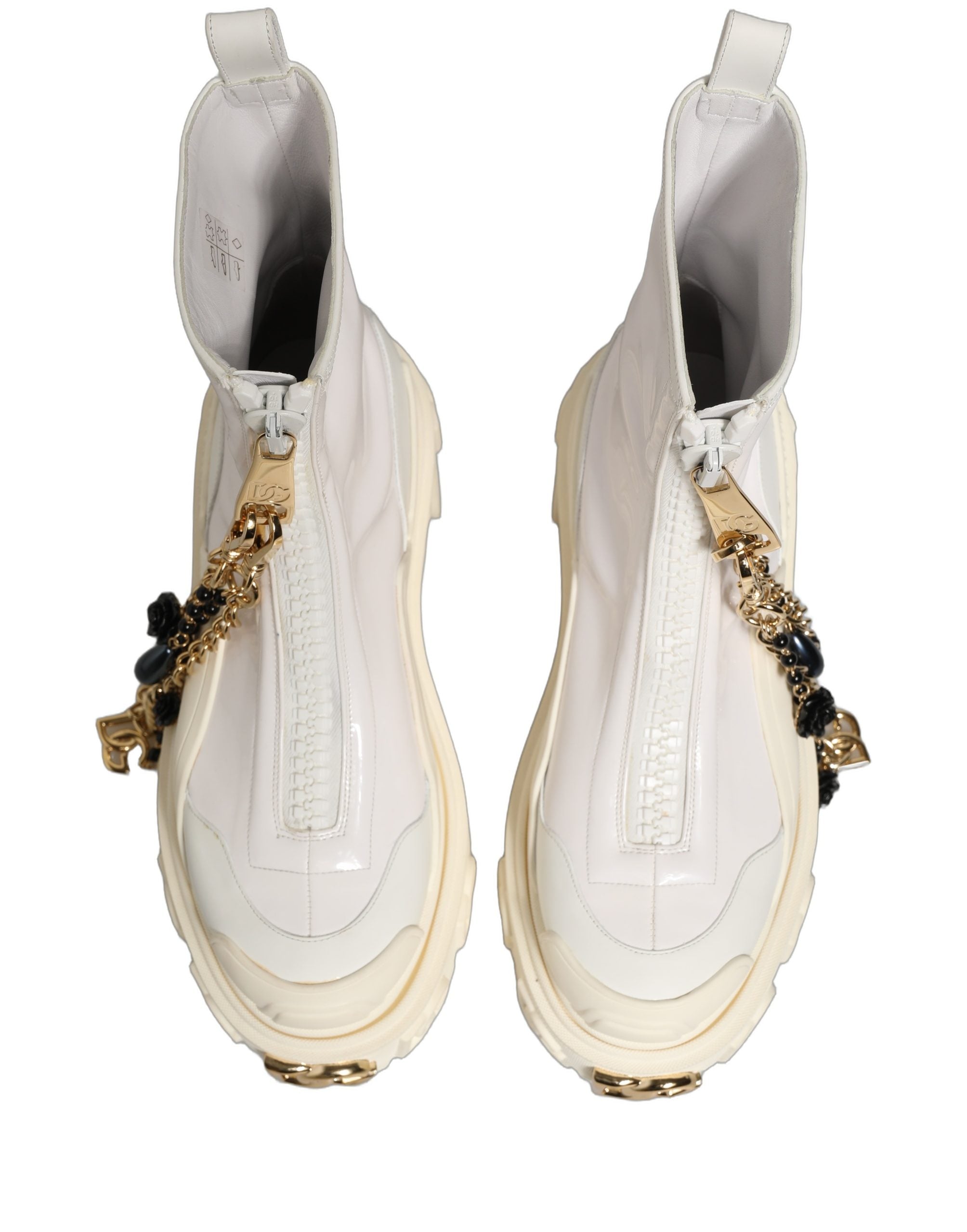 Dolce & Gabbana Weiße Leder-Stiefeletten mit Gummi-Logo
