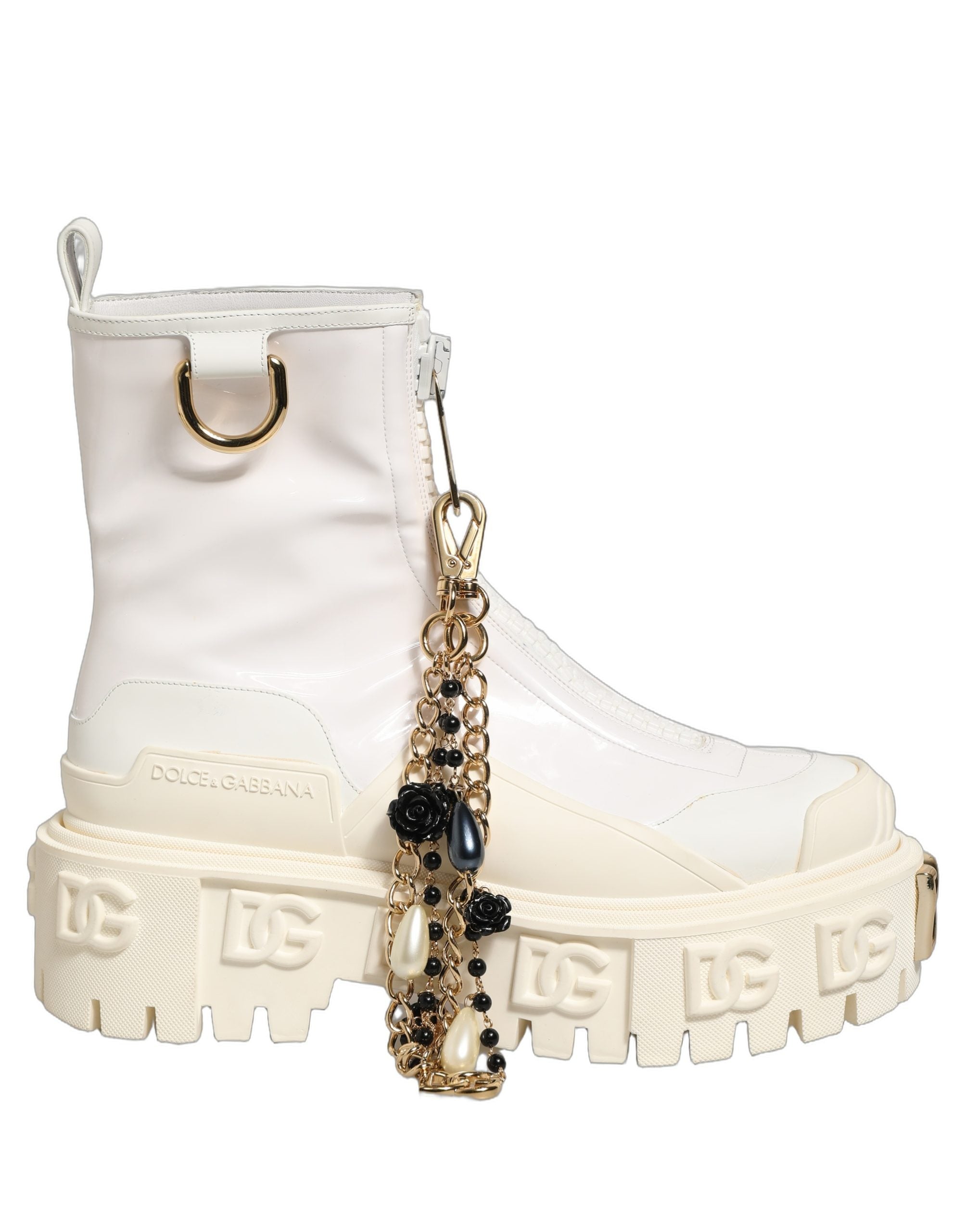 Dolce & Gabbana Weiße Leder-Stiefeletten mit Gummi-Logo