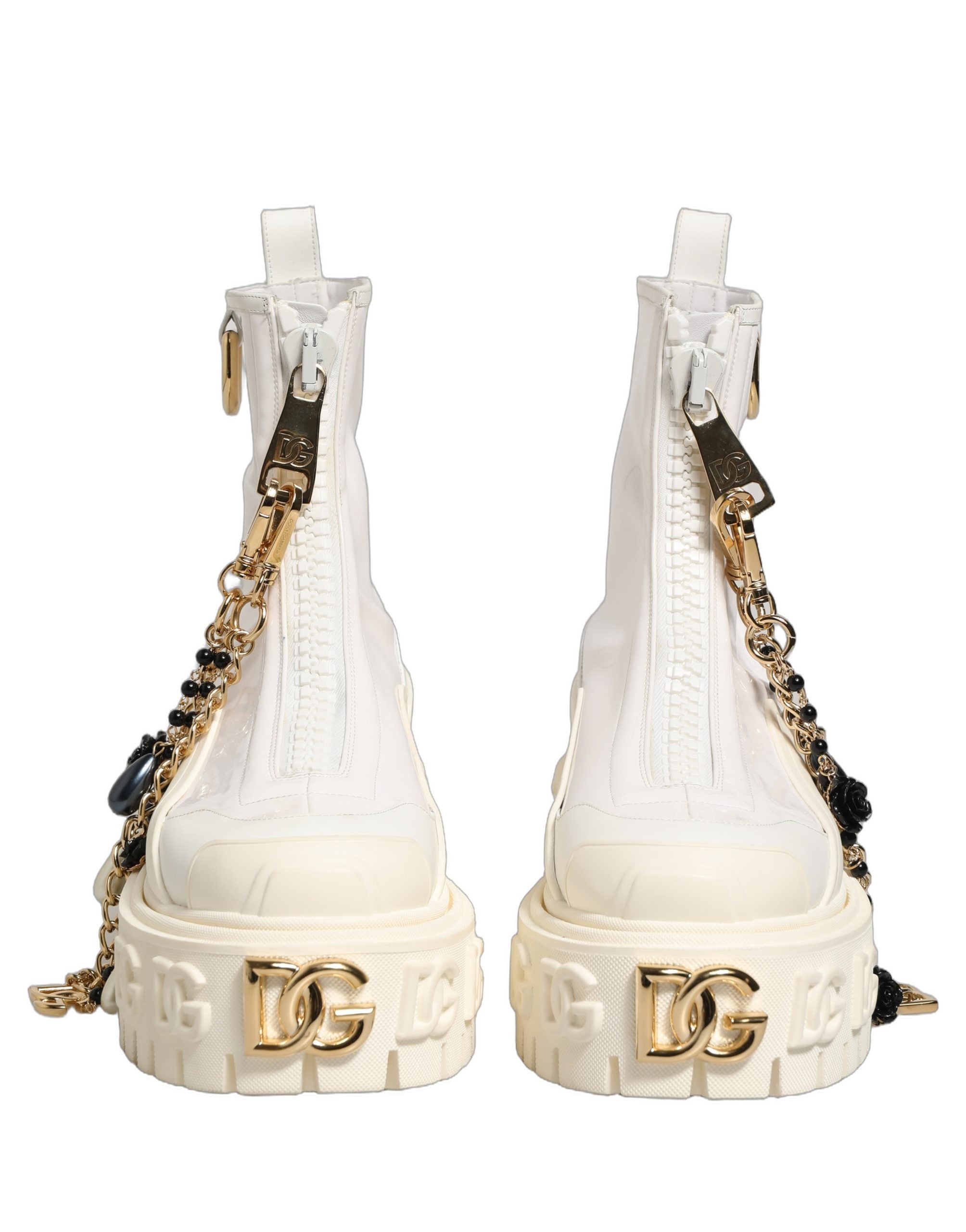 Dolce & Gabbana Weiße Leder-Stiefeletten mit Gummi-Logo