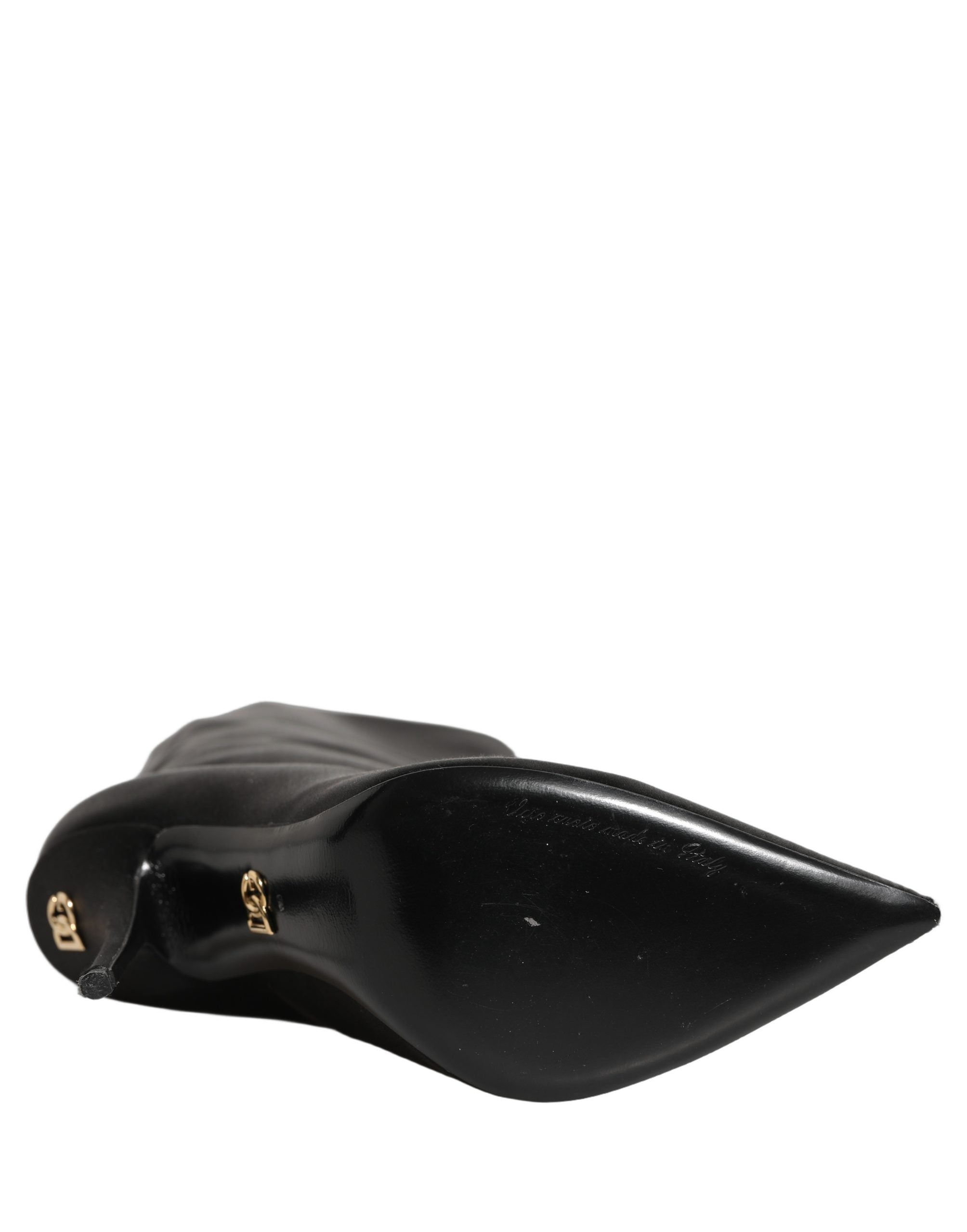 Dolce & Gabbana Schwarze Kniehohe Stiletto-Stiefel aus Satin
