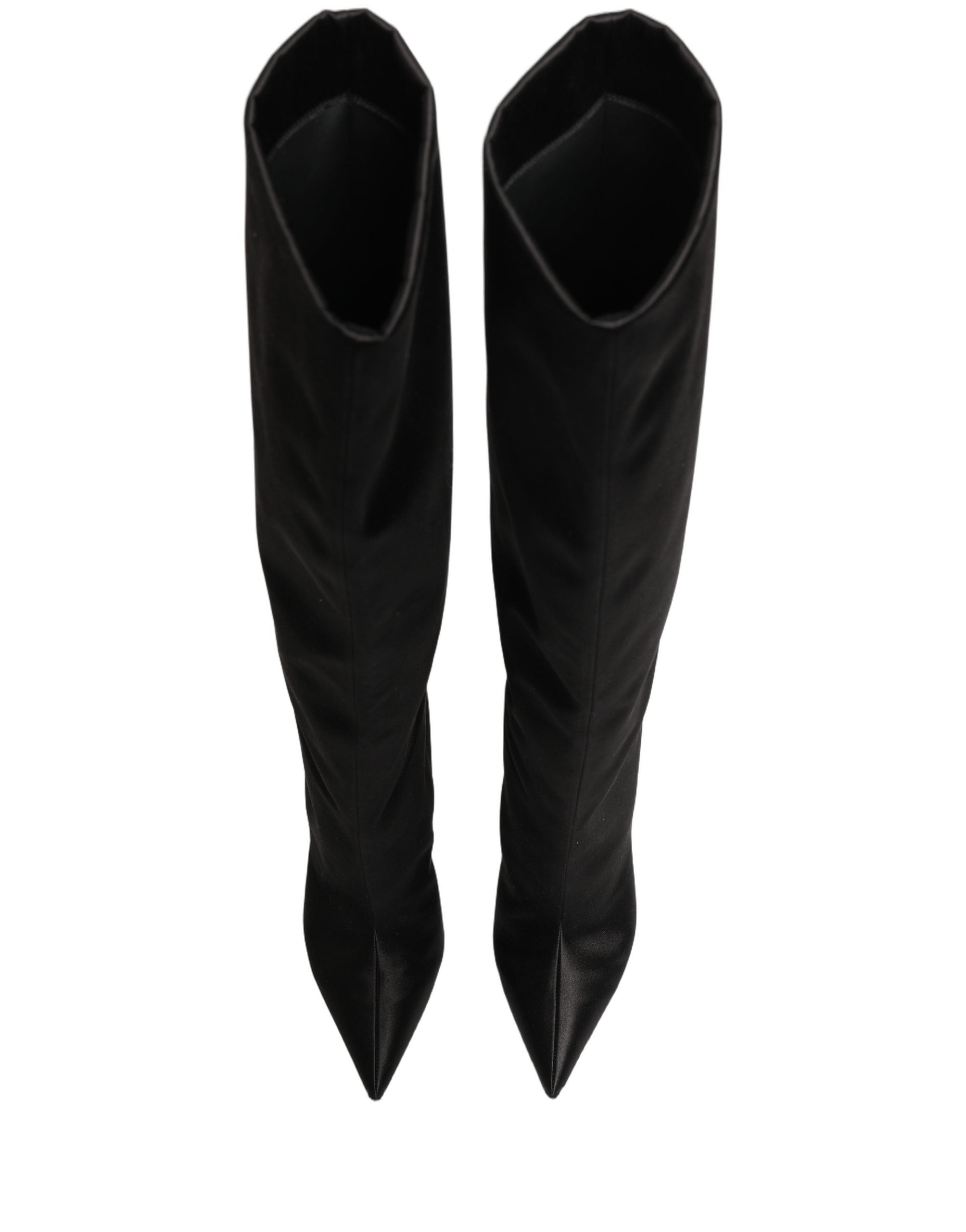 Dolce & Gabbana Schwarze Kniehohe Stiletto-Stiefel aus Satin