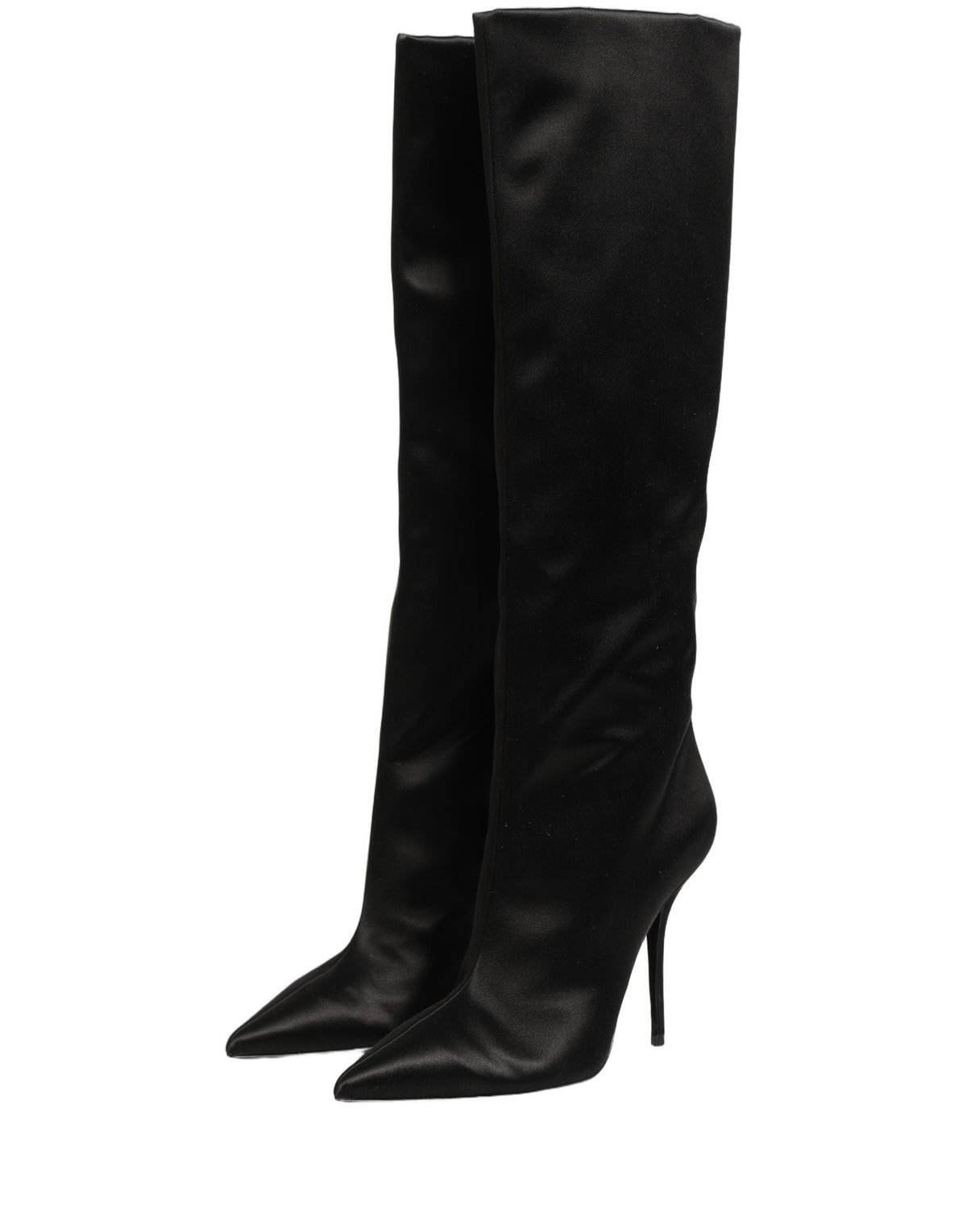 Dolce & Gabbana Schwarze Kniehohe Stiletto-Stiefel aus Satin