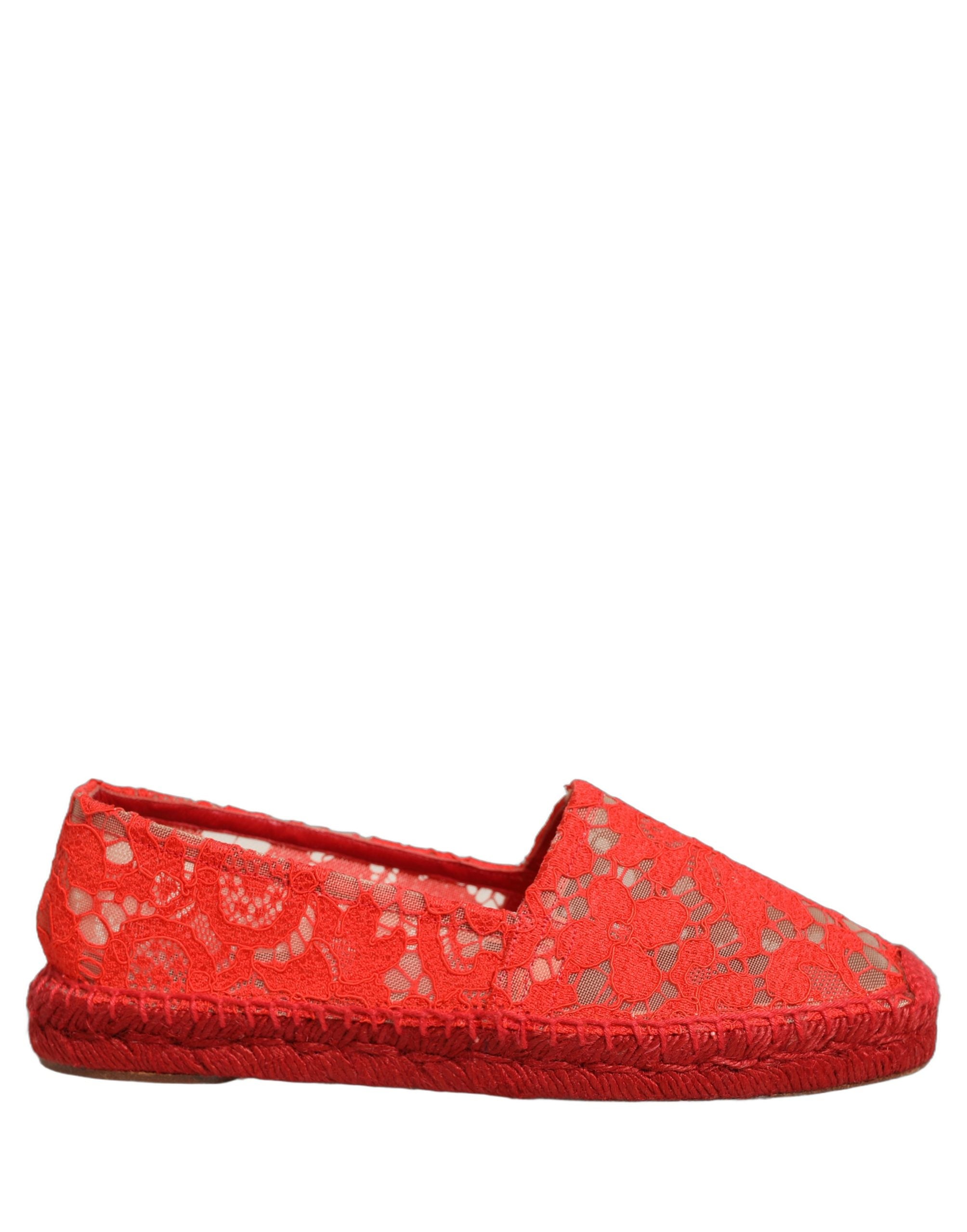 Dolce & Gabbana Rote Taormina Espadrille-Ballerinas aus Spitze