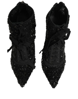 Dolce & Gabbana Schwarze Ankle Boots aus Mesh mit Verzierungen