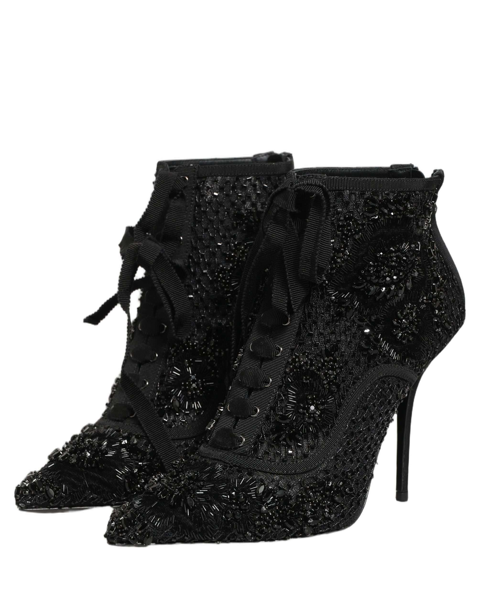 Dolce & Gabbana Schwarze Ankle Boots aus Mesh mit Verzierungen