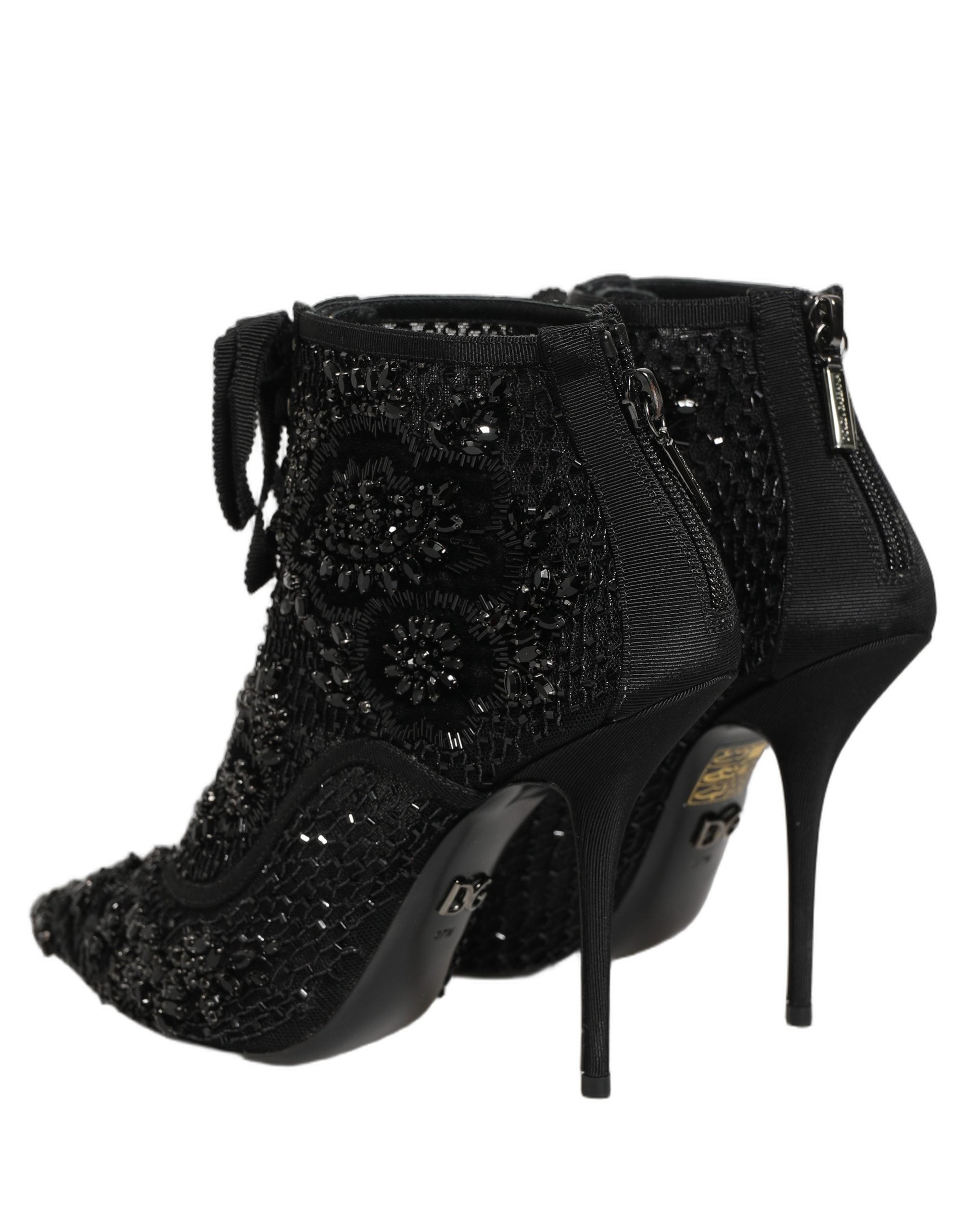 Dolce & Gabbana Schwarze Ankle Boots aus Mesh mit Verzierungen