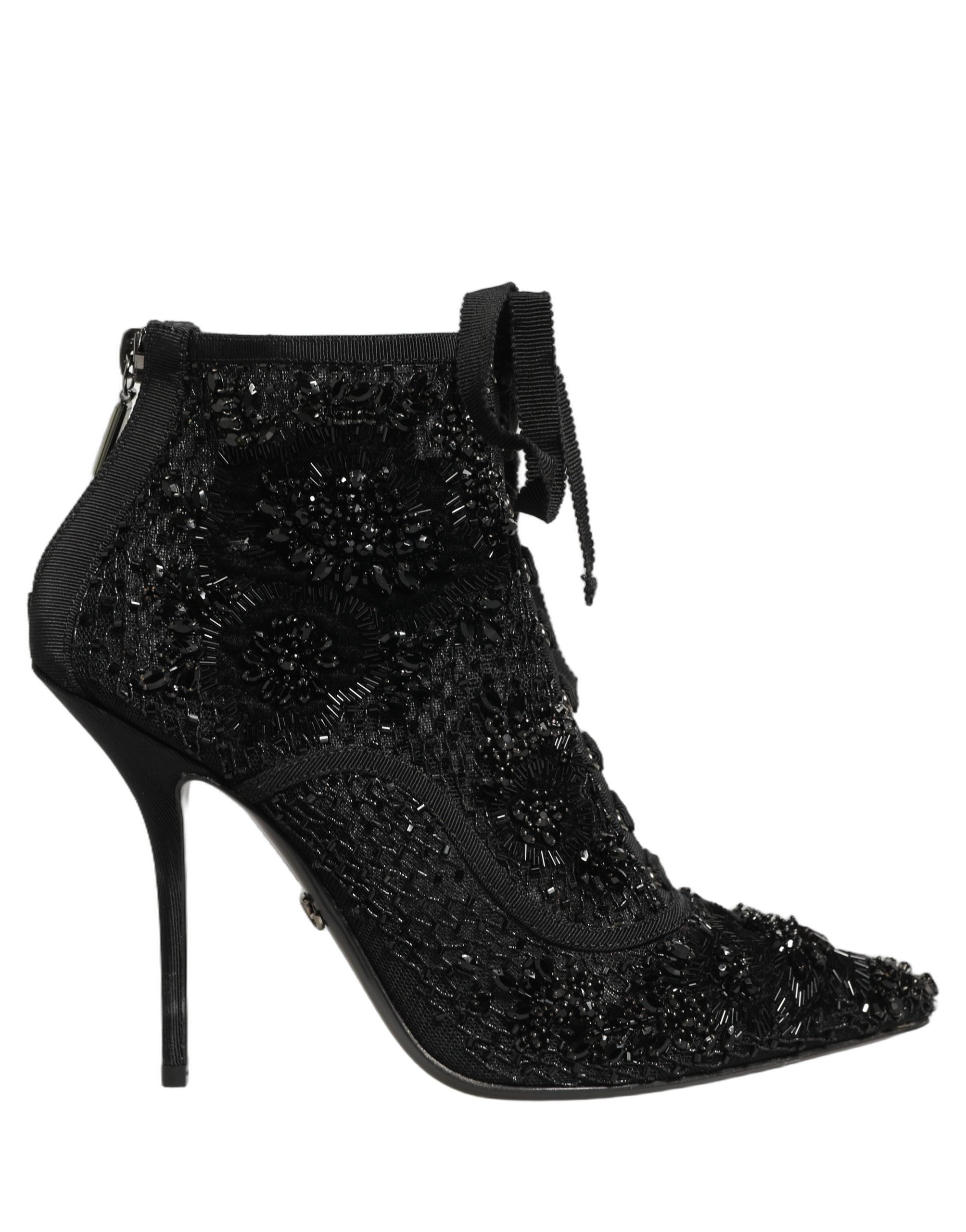Dolce & Gabbana Schwarze Ankle Boots aus Mesh mit Verzierungen