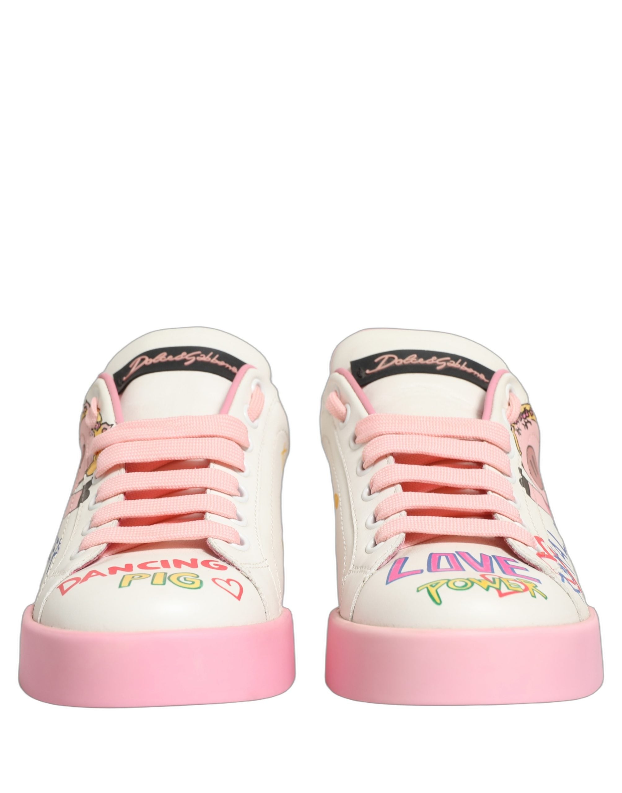 Dolce & Gabbana Weiße Pink Portofino Royal Pig Sneaker Schuhe