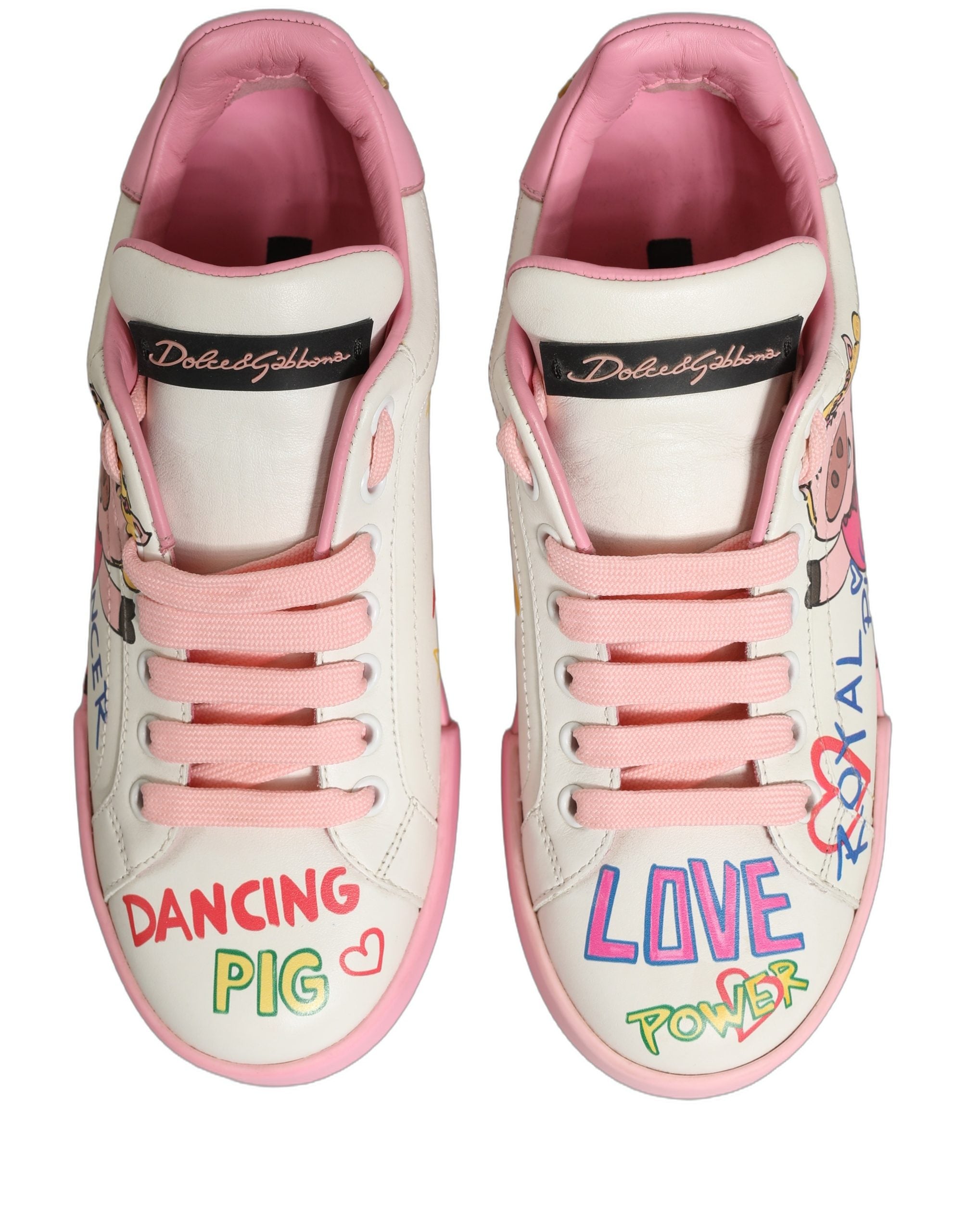 Dolce & Gabbana Weiße Pink Portofino Royal Pig Sneaker Schuhe