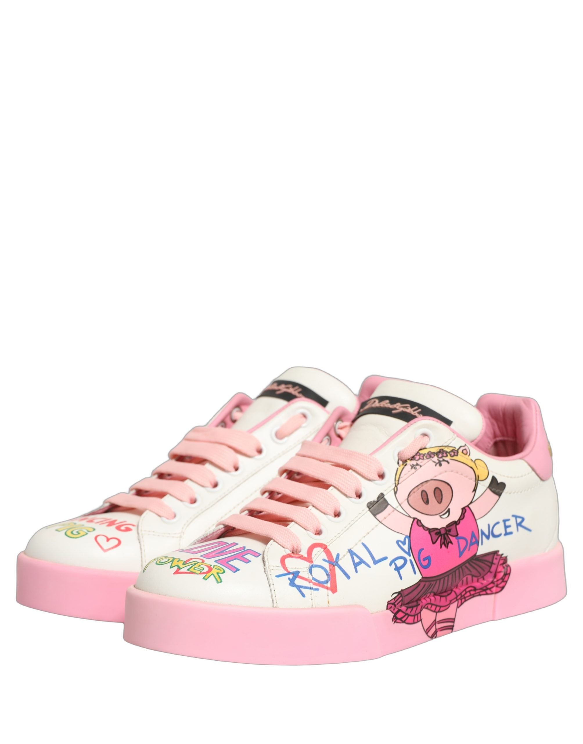 Dolce & Gabbana Weiße Pink Portofino Royal Pig Sneaker Schuhe