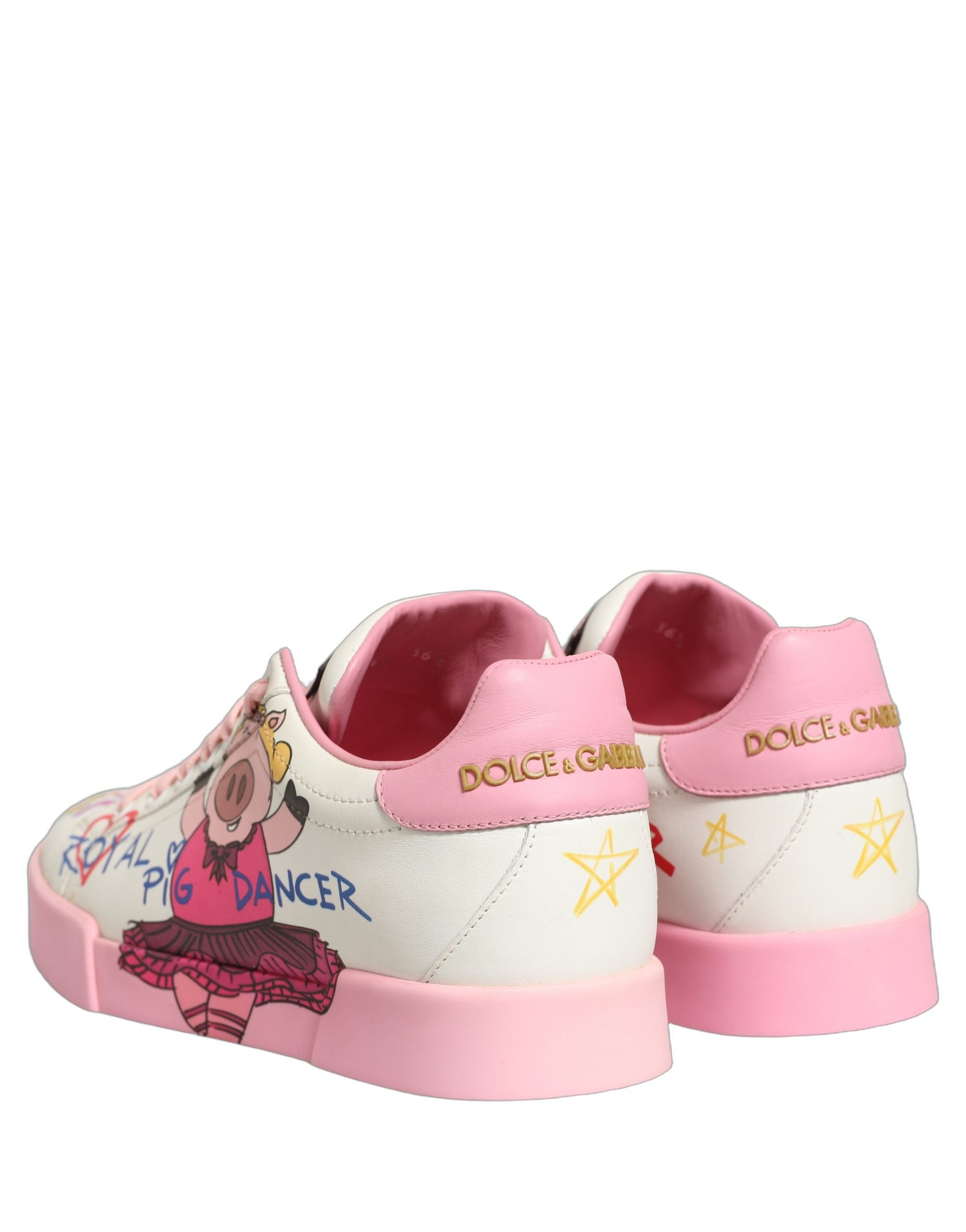 Dolce & Gabbana Weiße Pink Portofino Royal Pig Sneaker Schuhe