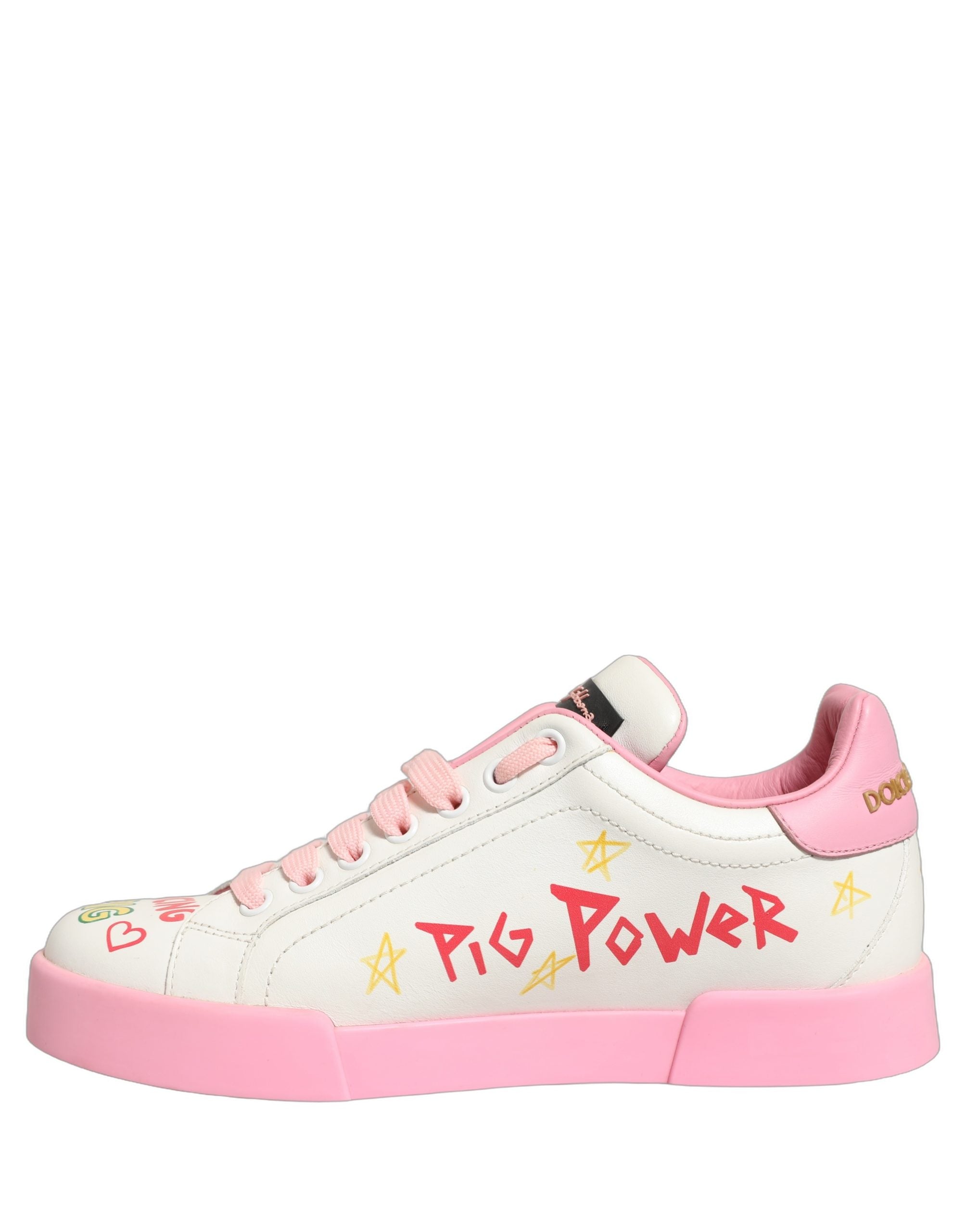 Dolce & Gabbana Weiße Pink Portofino Royal Pig Sneaker Schuhe