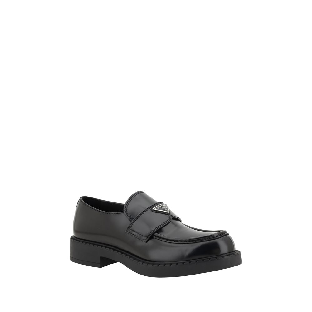 Prada Schwarze Bos Taurus Kalbsleder Plateau-Loafer