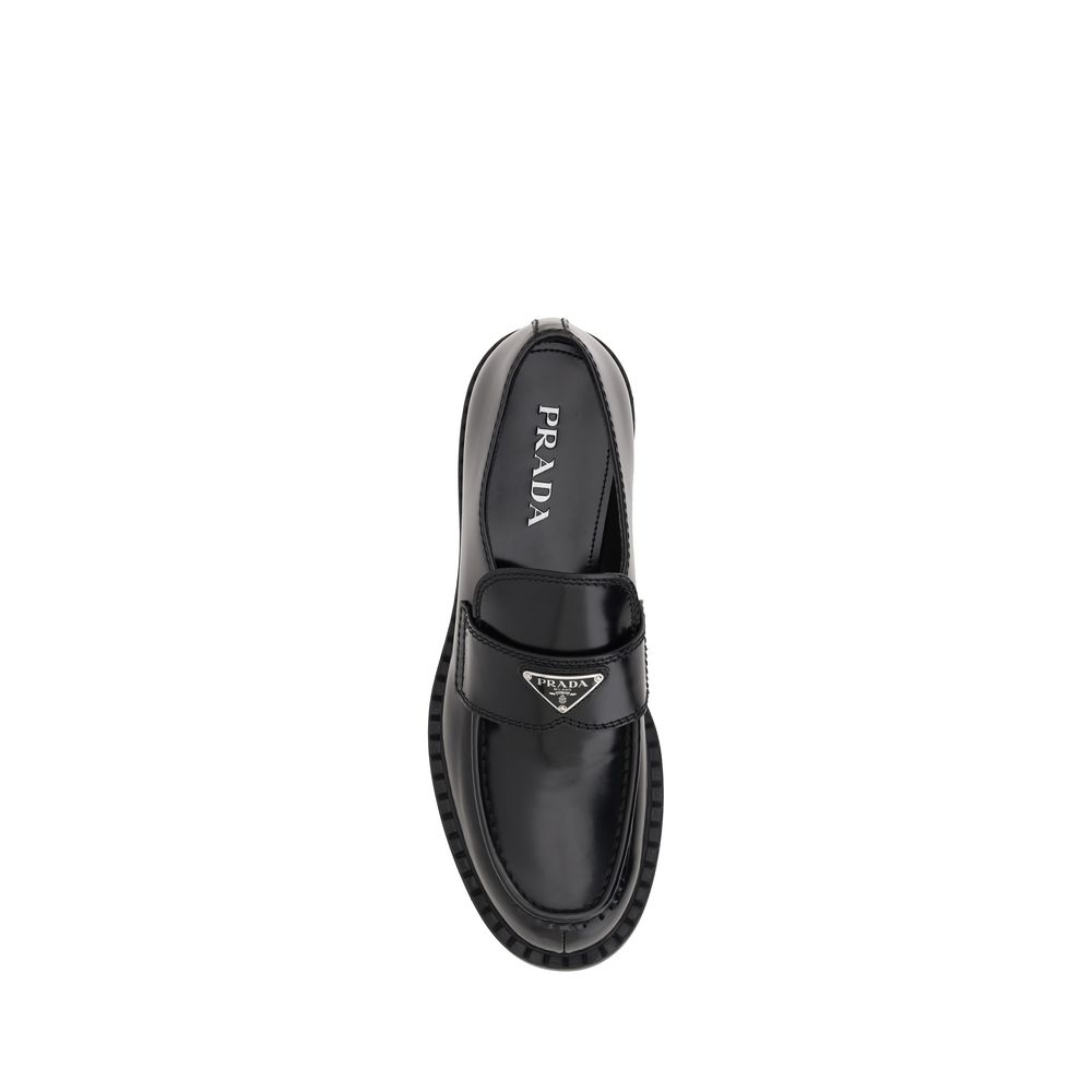 Prada Schwarze Bos Taurus Kalbsleder Plateau-Loafer