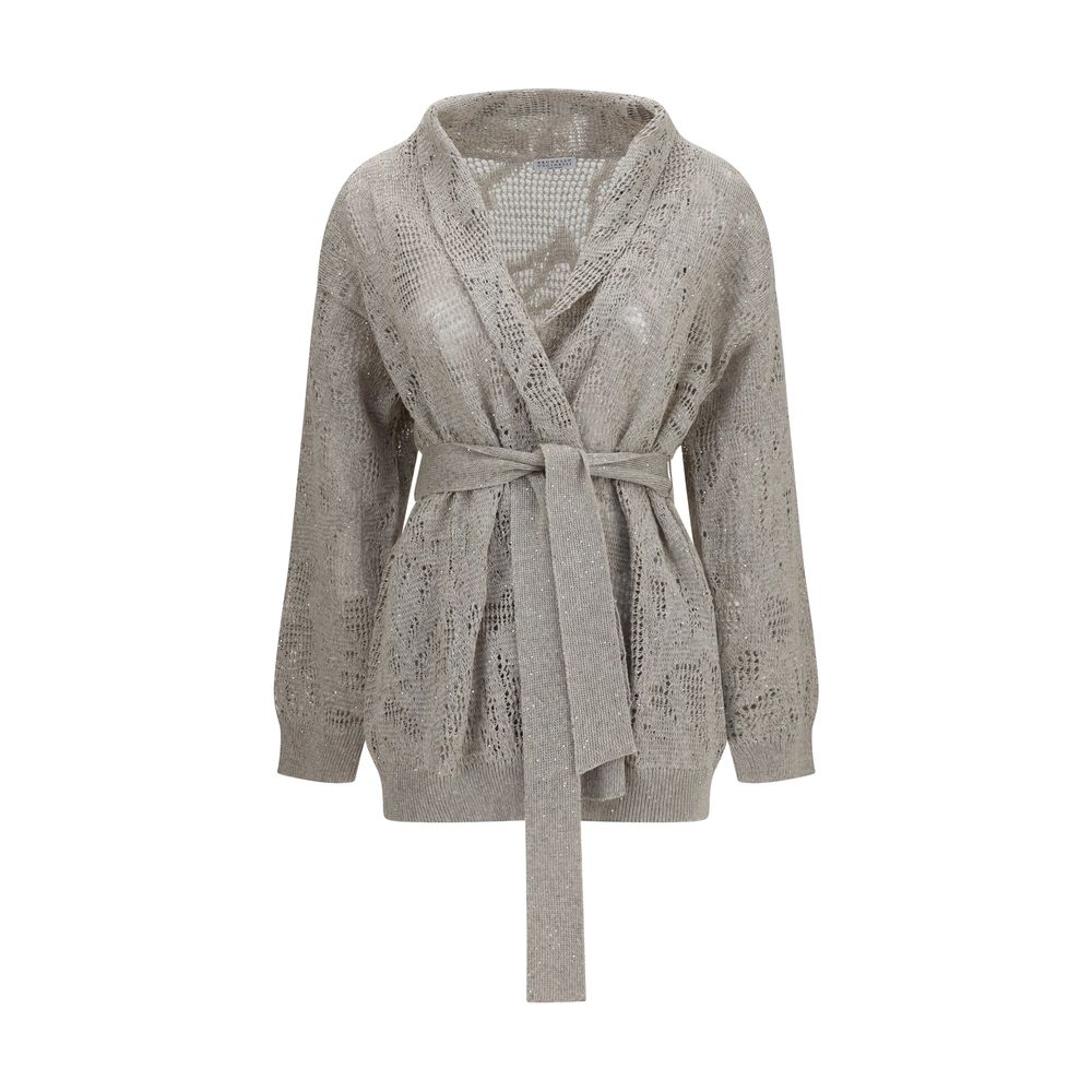 Brunello Cucinelli Beige Leinenstrickjacke