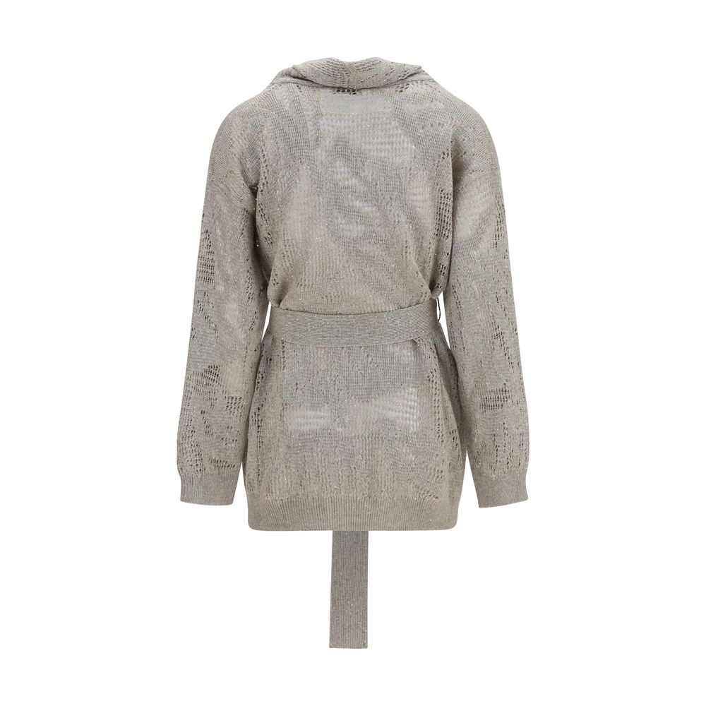 Brunello Cucinelli Beige Leinenstrickjacke
