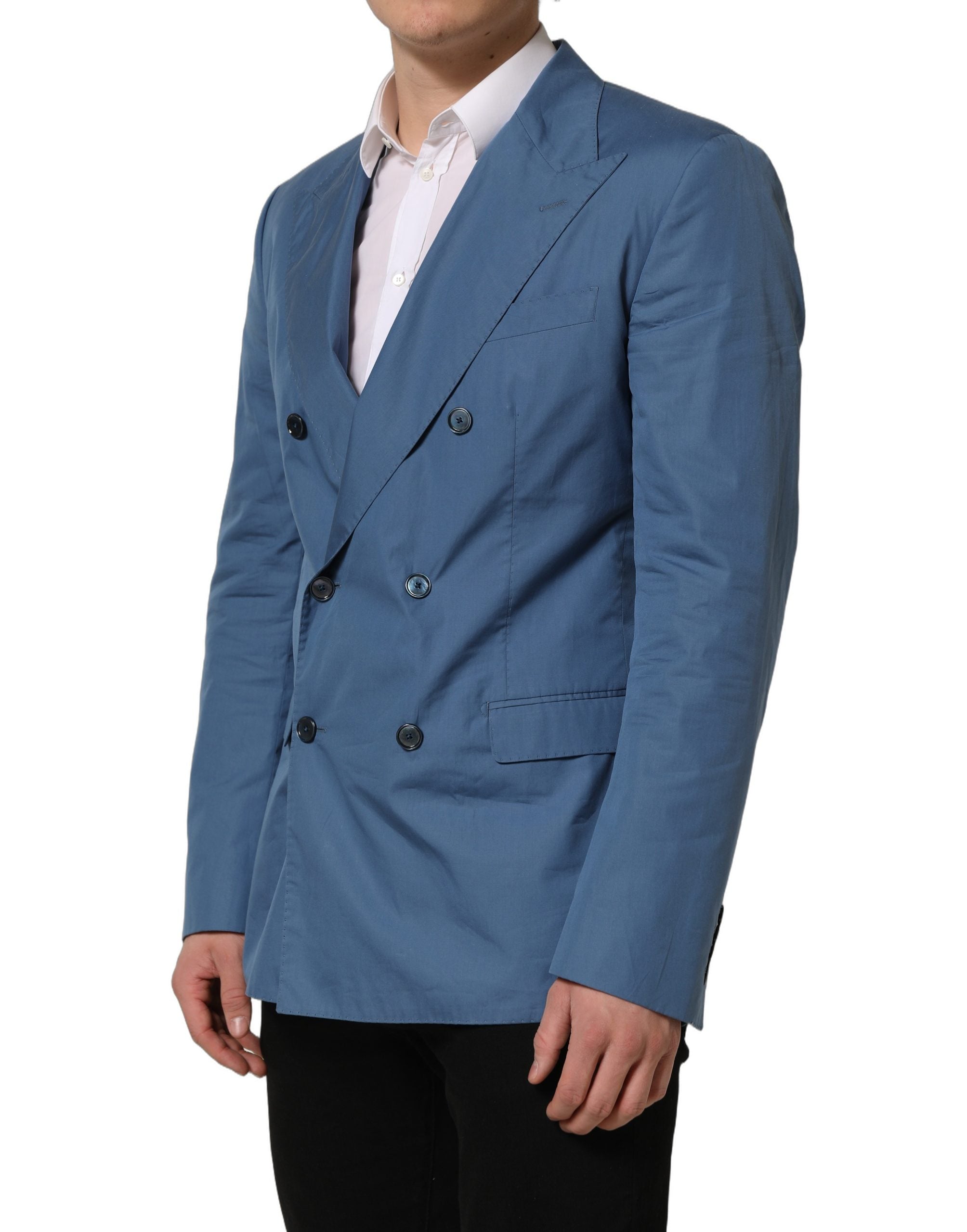 Dolce & Gabbana Blauer Baumwoll-Zweireiher Herrenmantel Blazer