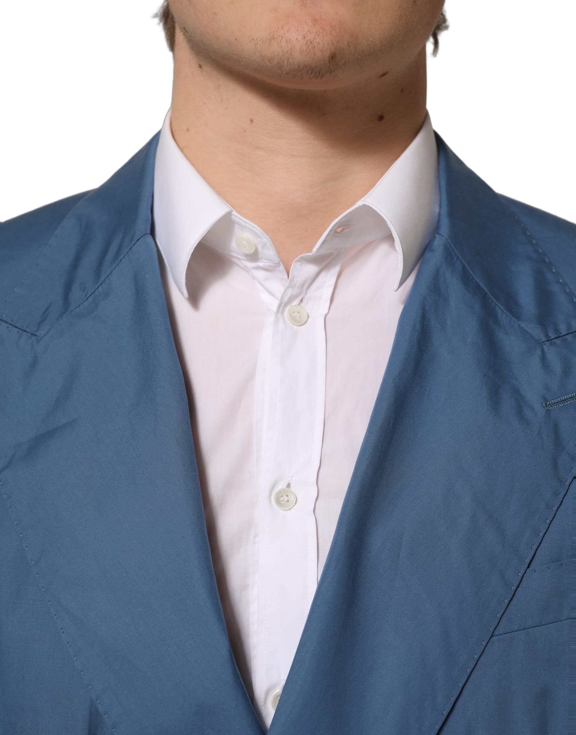 Dolce & Gabbana Blauer Baumwoll-Zweireiher Herrenmantel Blazer
