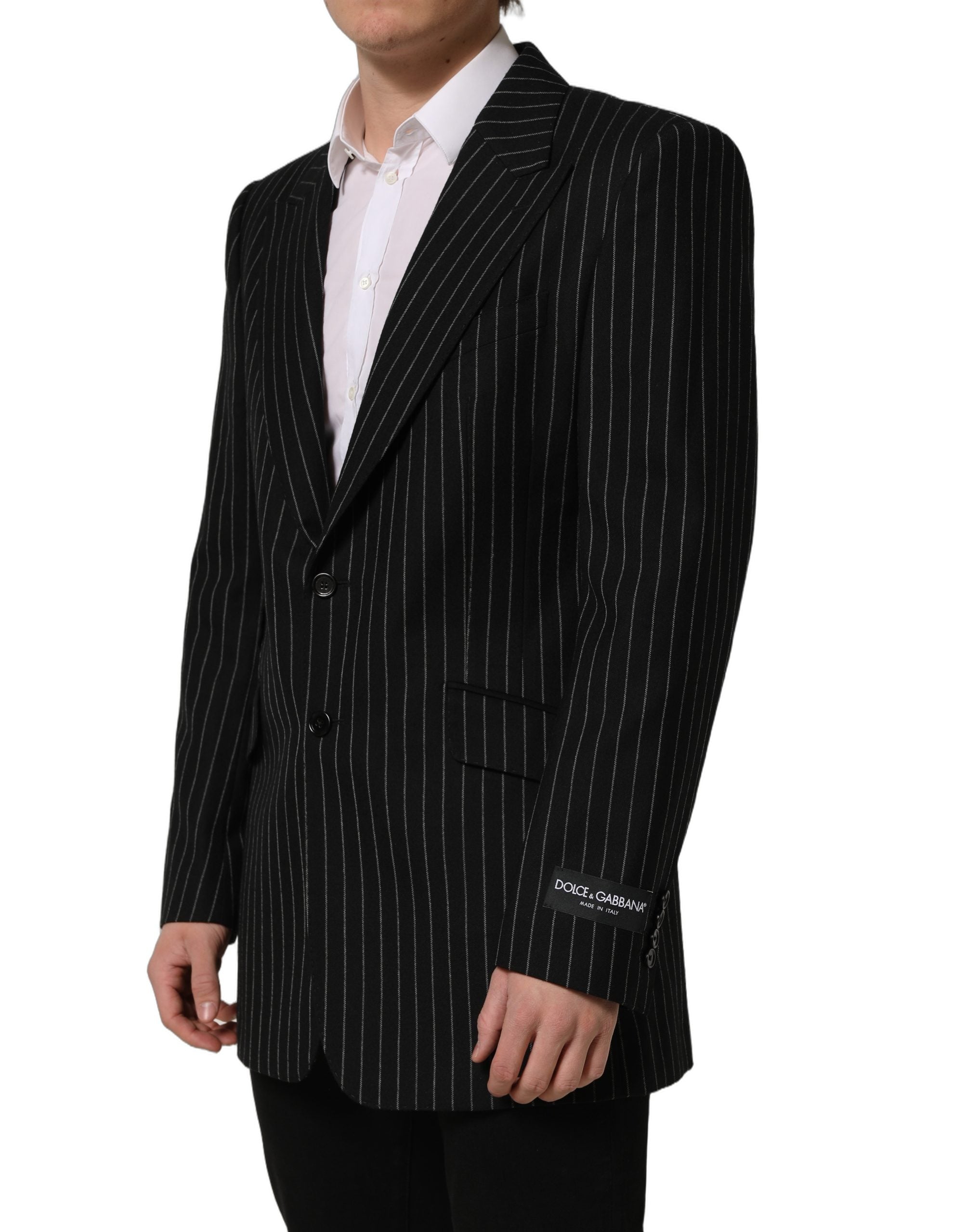 Dolce & Gabbana Schwarzer Woll-Sakko mit Nadelstreifen, Einreiher