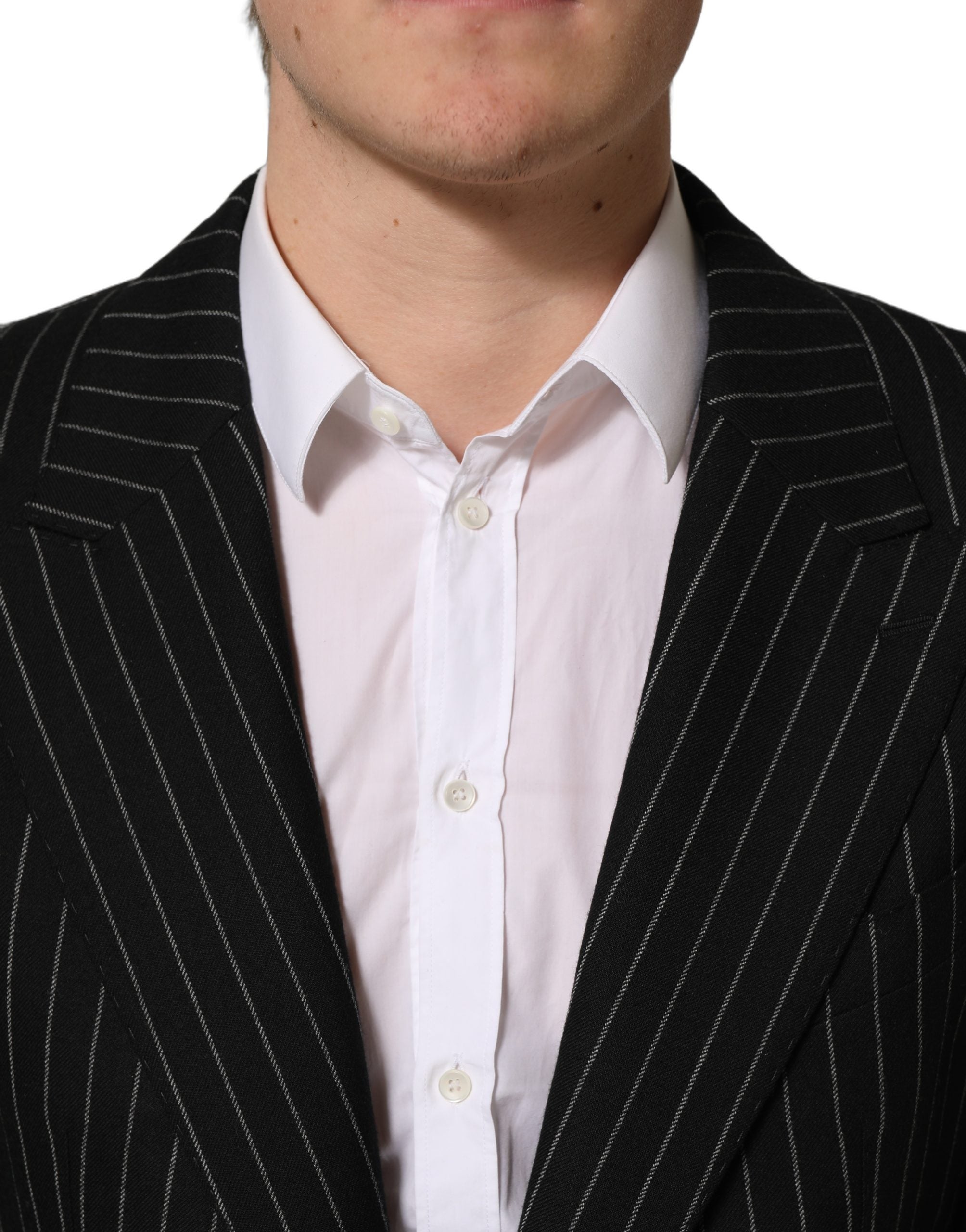 Dolce & Gabbana Schwarzer Woll-Sakko mit Nadelstreifen, Einreiher