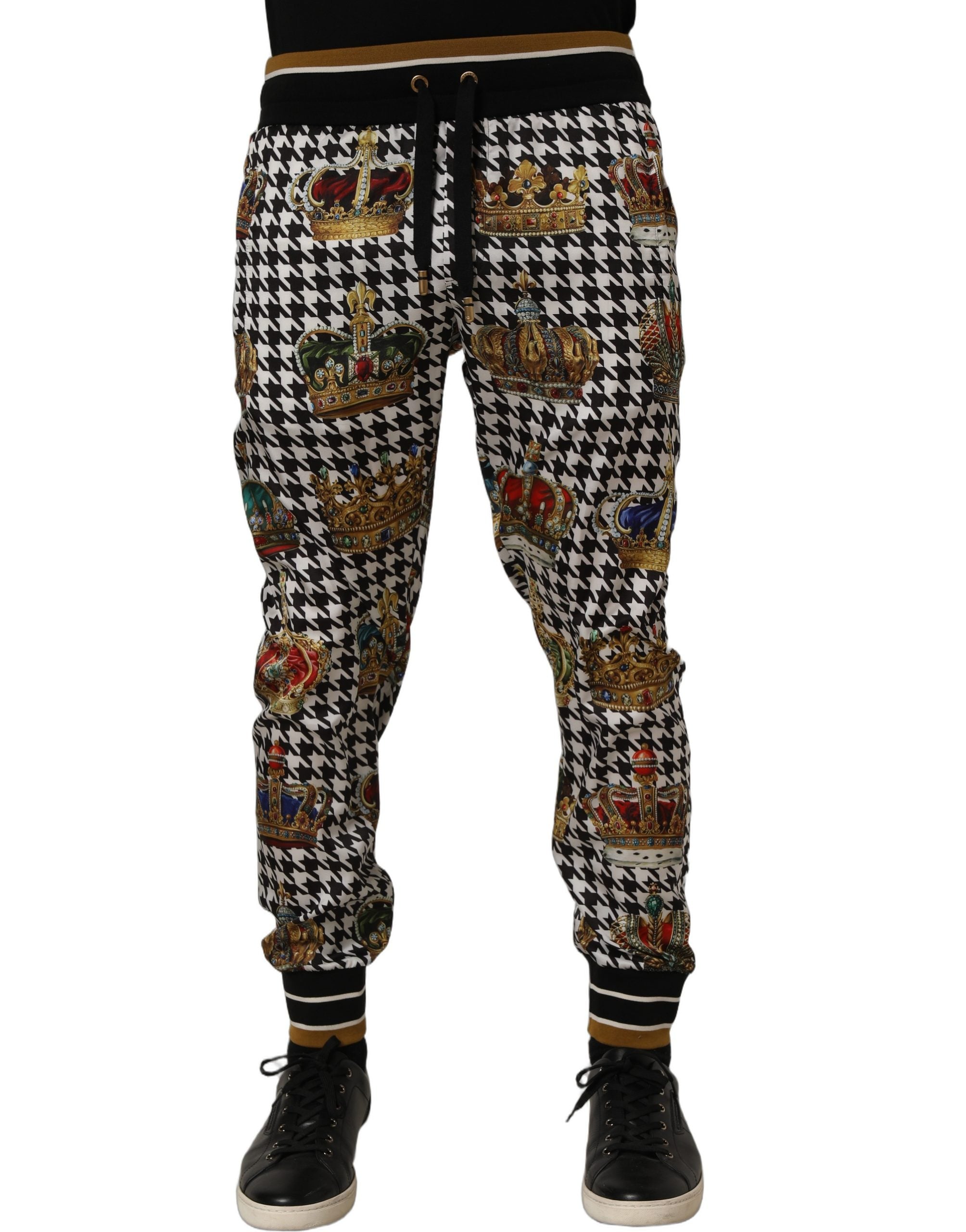 Dolce & Gabbana Multicolor Hahnentritt Krone Männer Sweatpants Hosen
